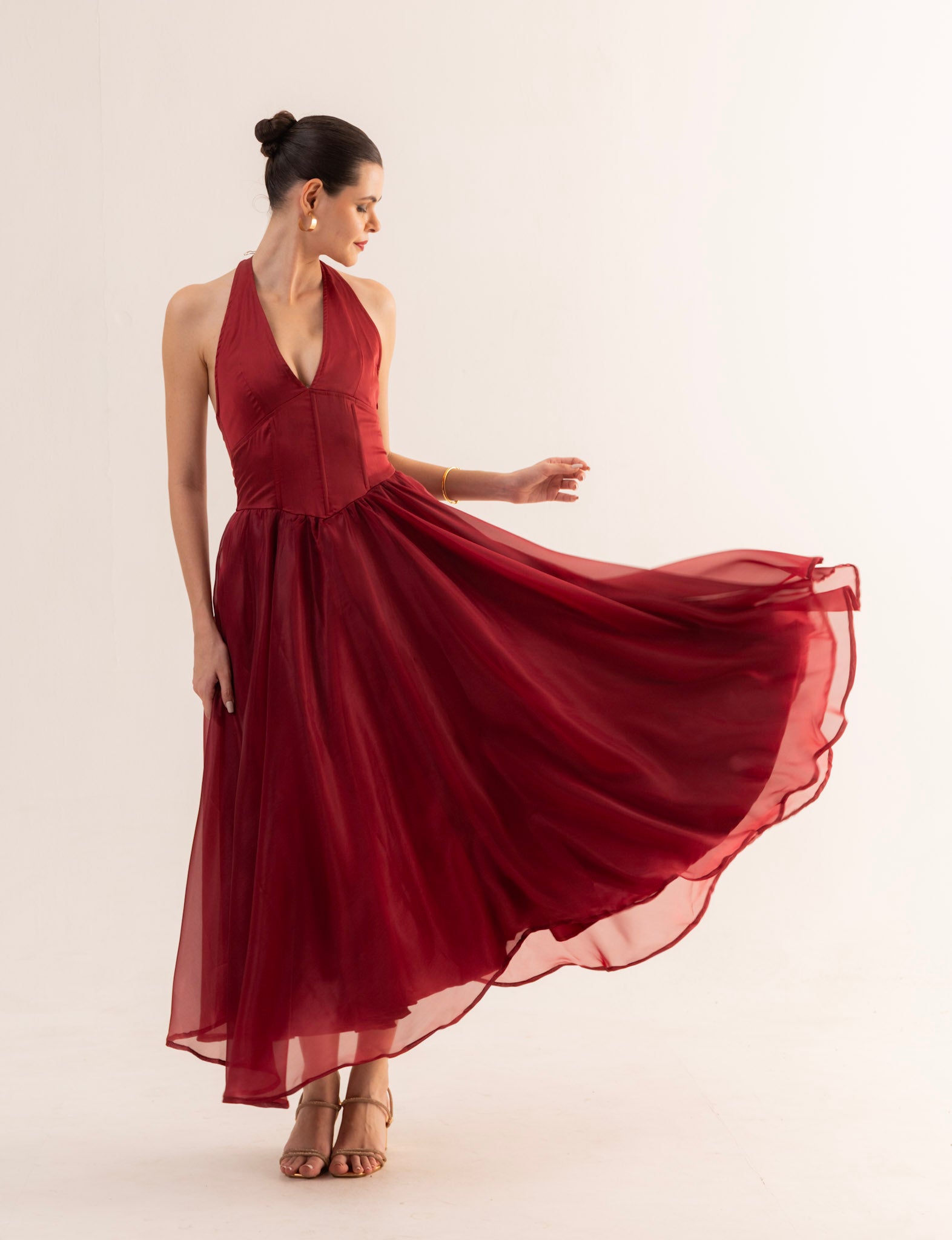 RUBY Halter Satin Maxi Dress