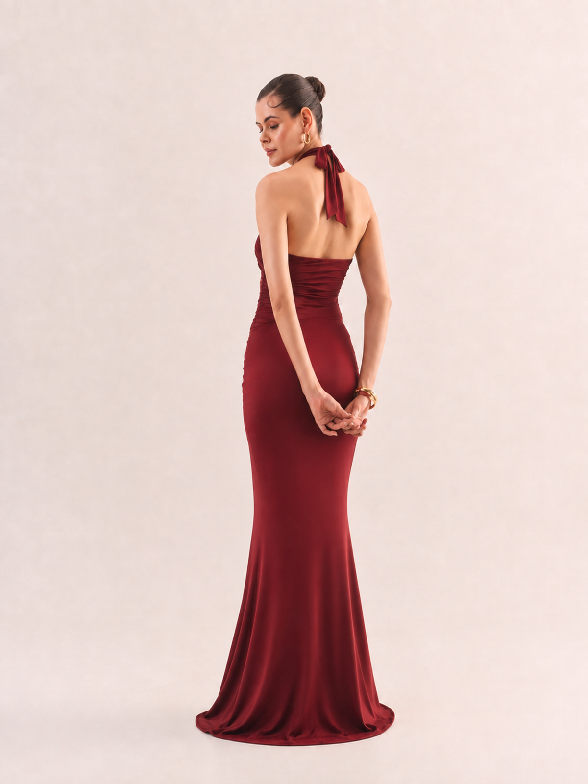 VALENTINA Drape Mesh Maxi Dress