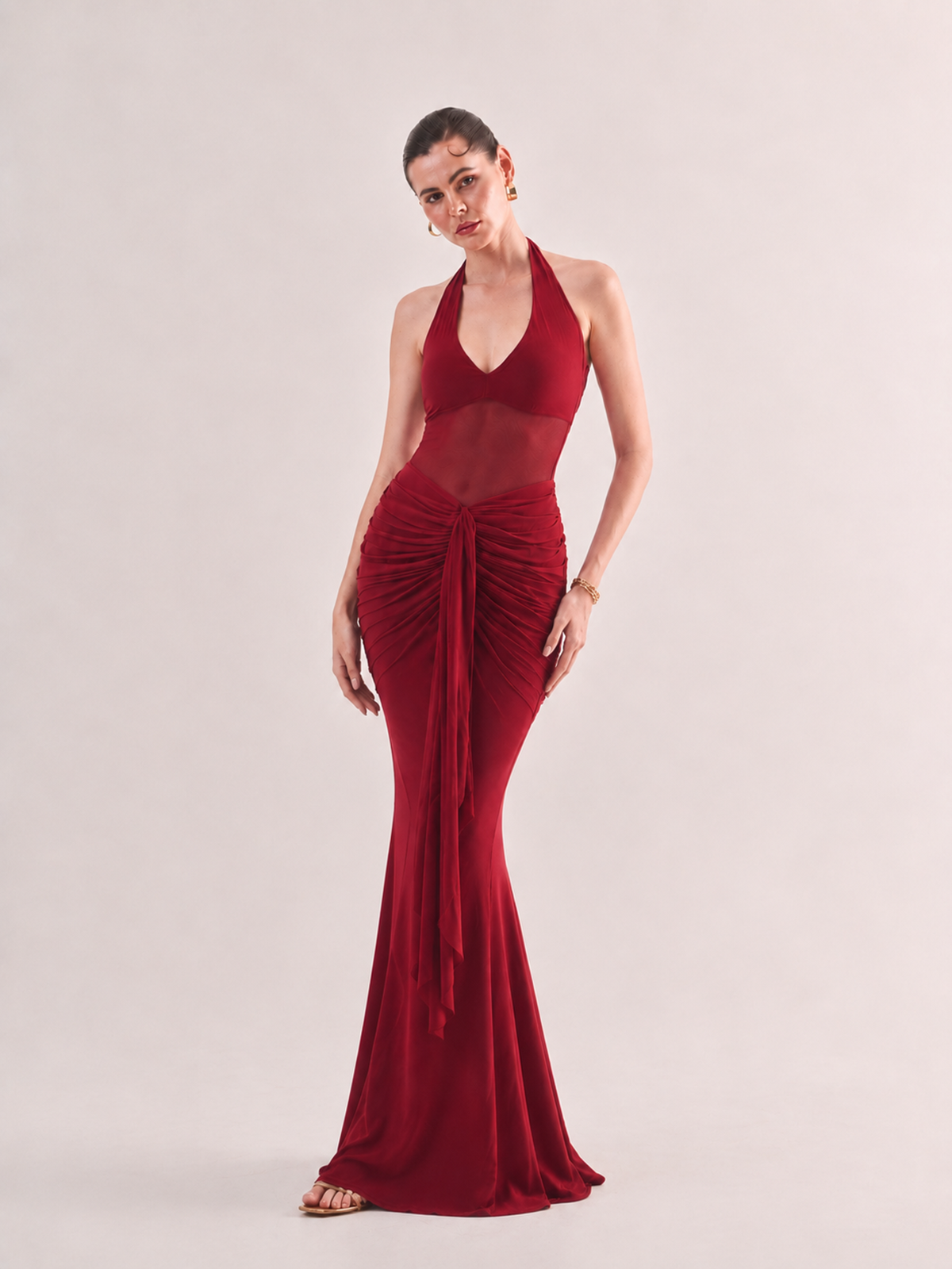 VALENTINA Drape Mesh Maxi Dress