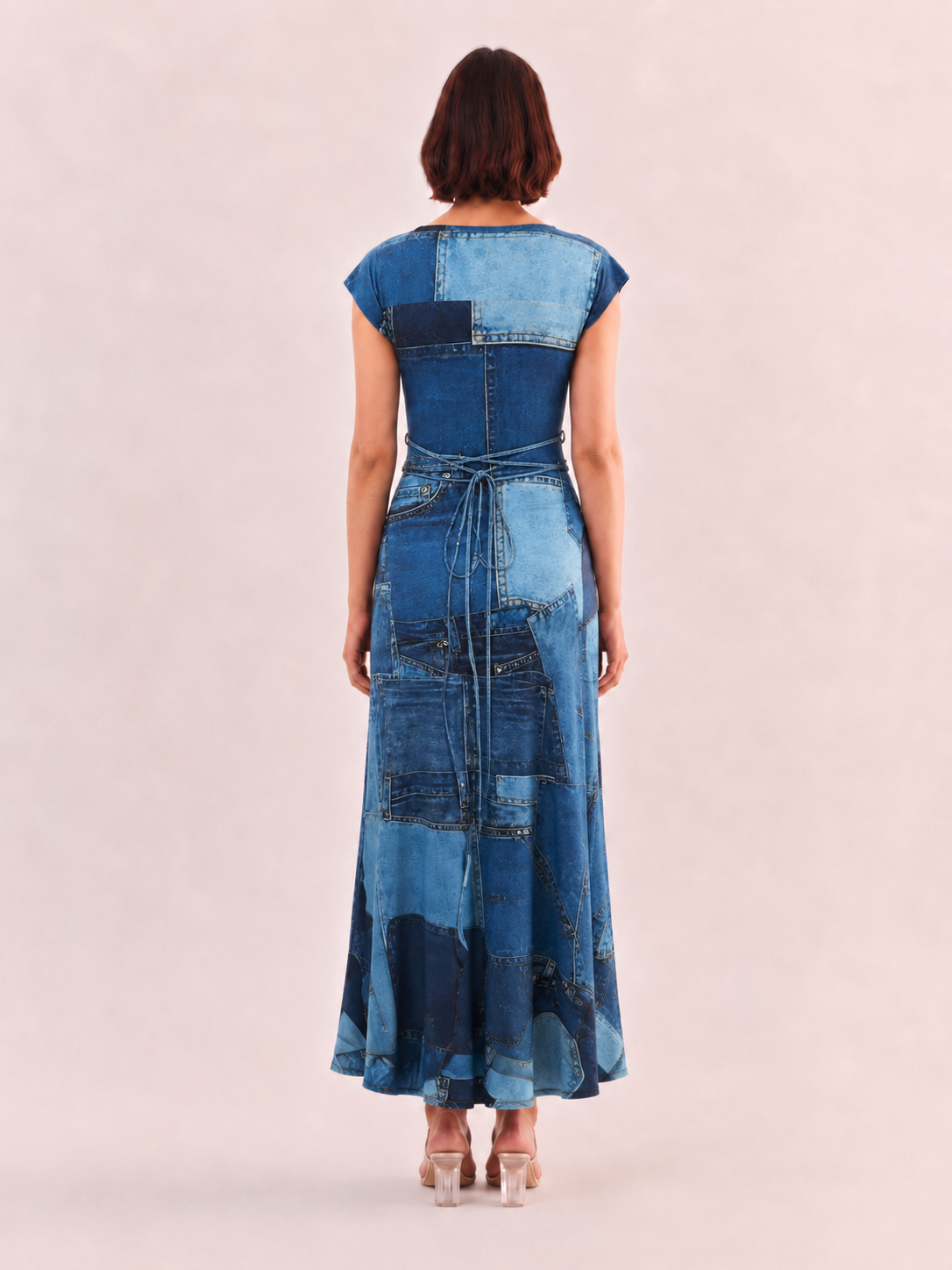 MIA Denim Print Draped Maxi Dress