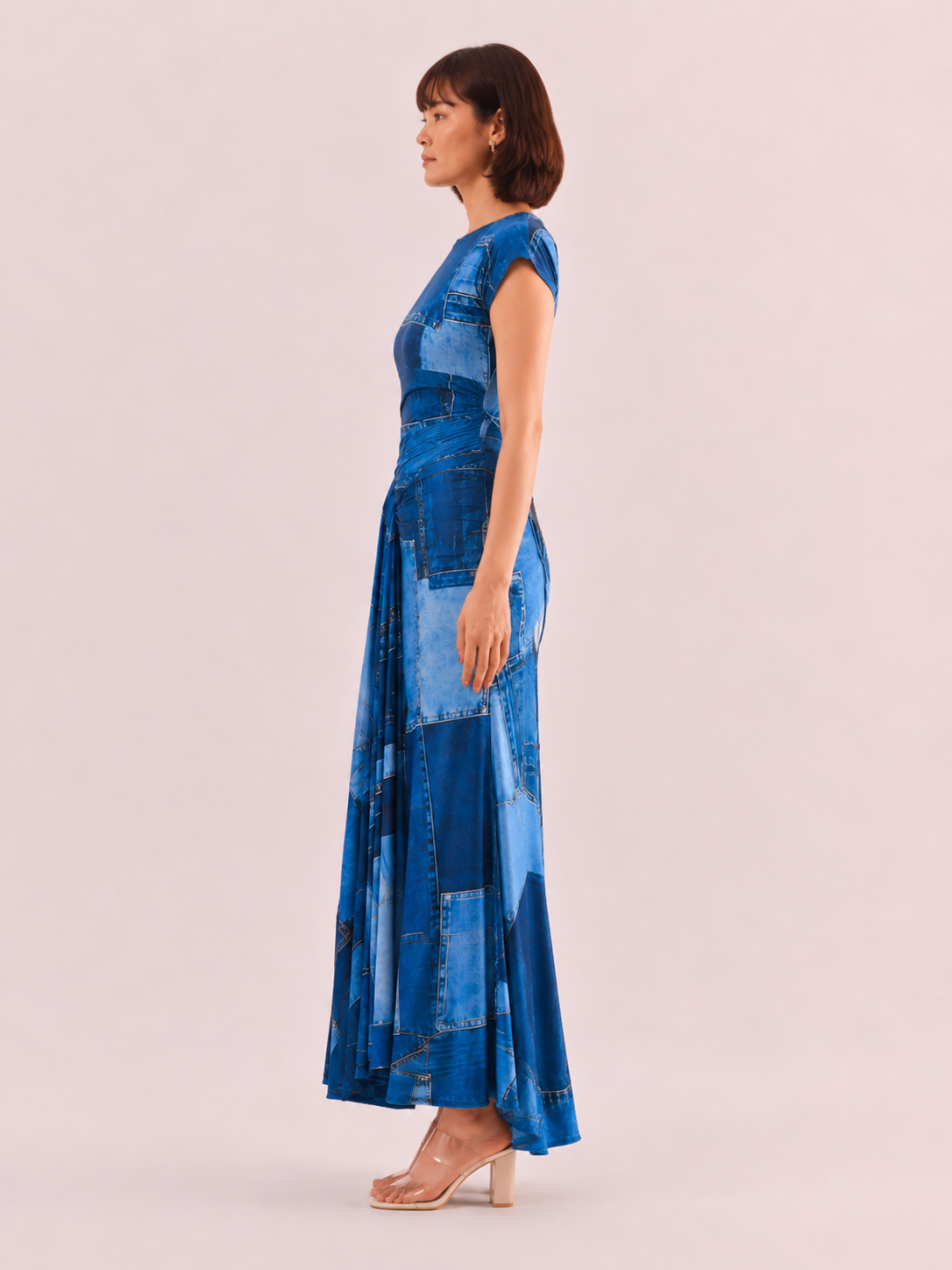 MIA Denim Print Draped Maxi Dress