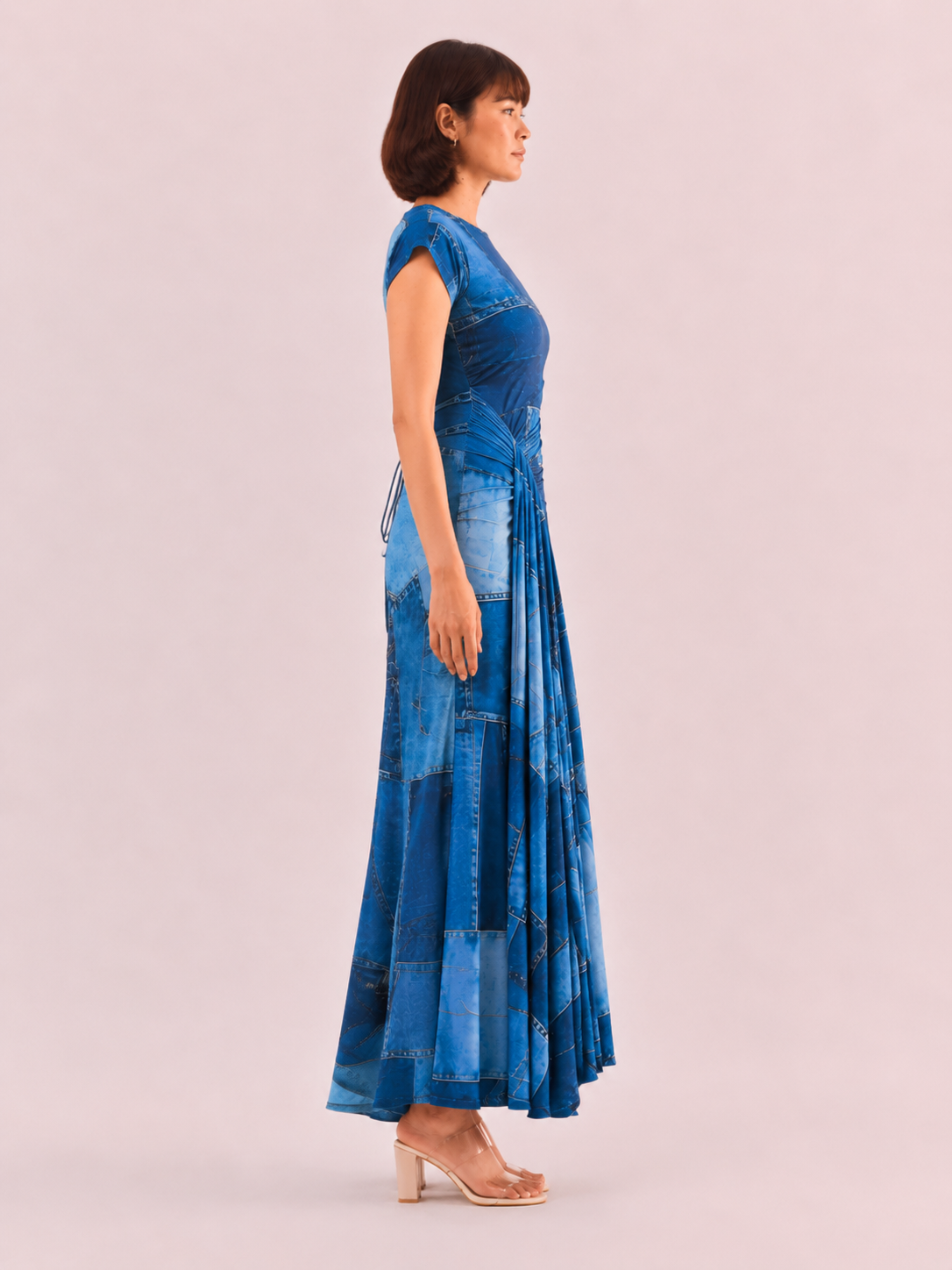 MIA Denim Print Draped Maxi Dress