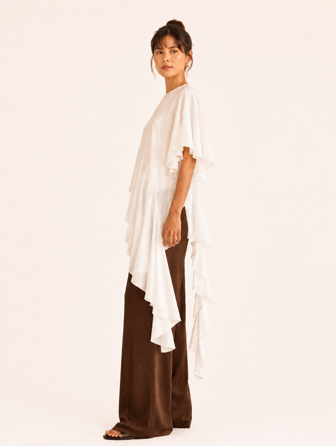 LARA Ivory Asymmetric Ruffle Top