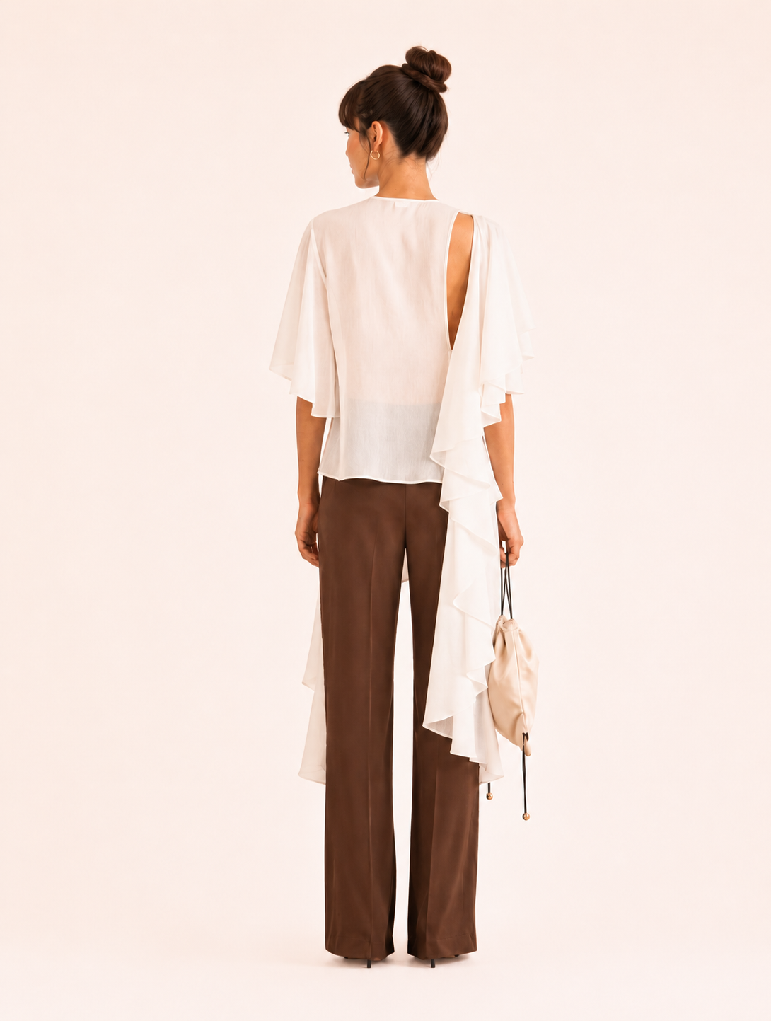 LARA Ivory Asymmetric Ruffle Top