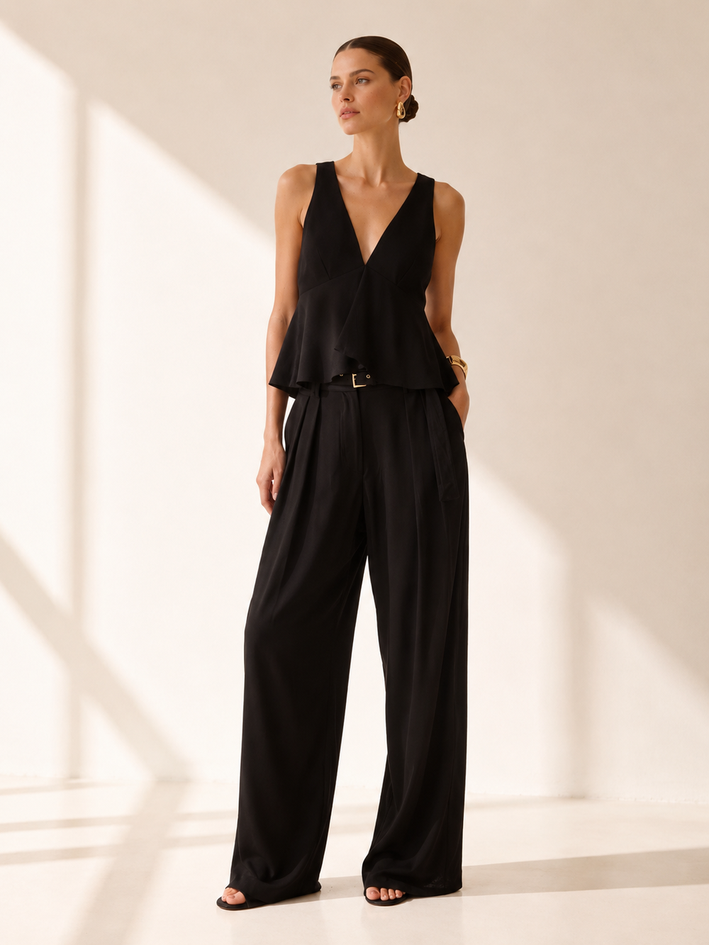 Co-ord Sets - AARIA Peplum Tailored Black Set