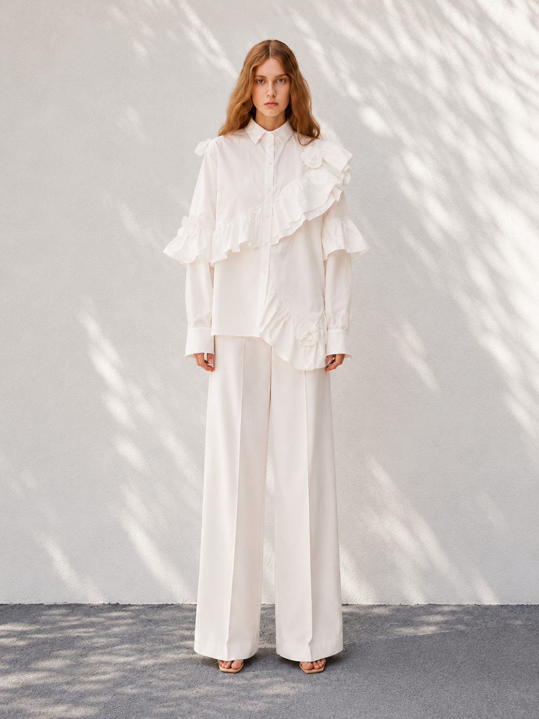 MASHA Ivory Sculpt Ruffle Shirt