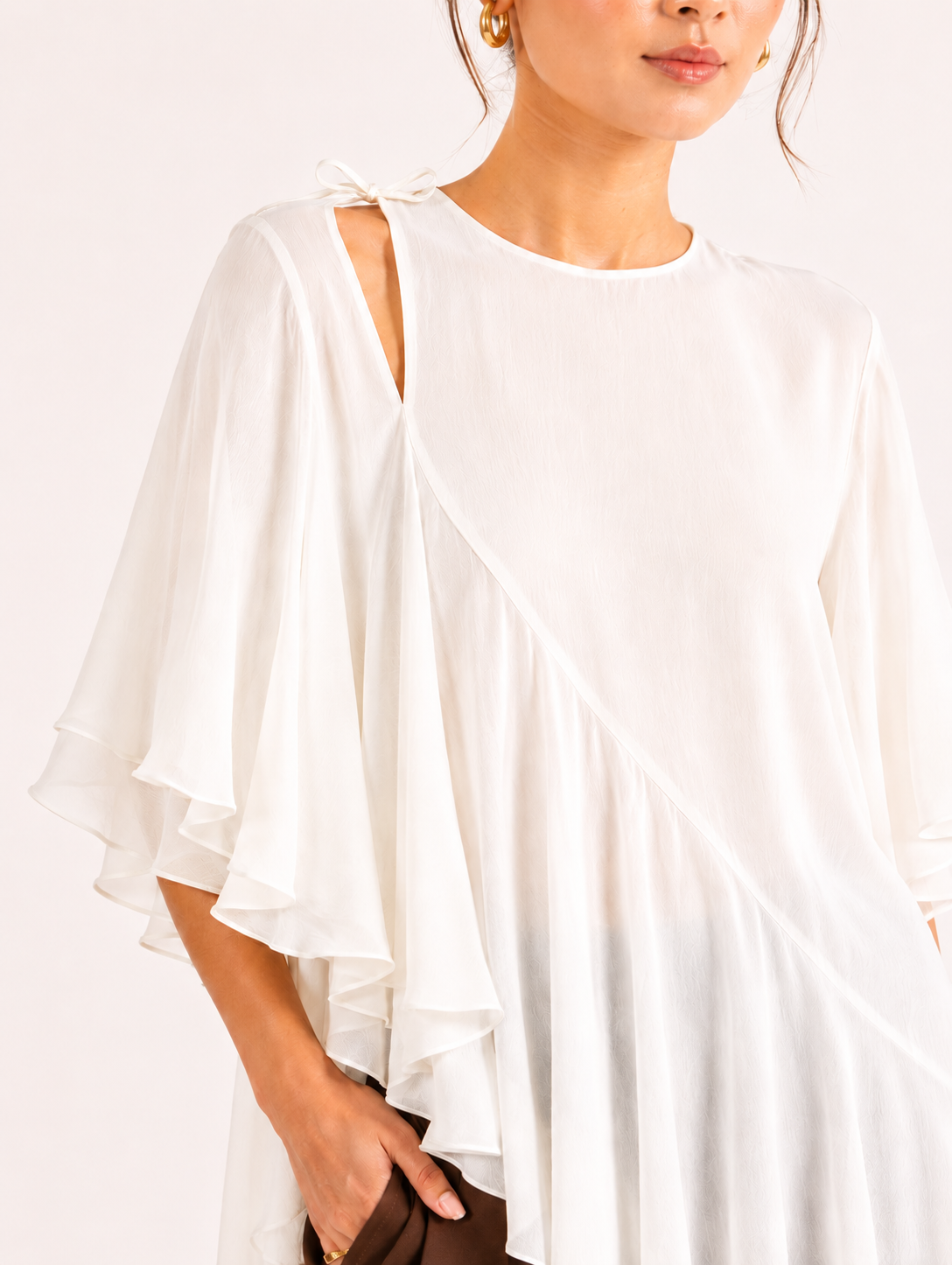 LARA Ivory Asymmetric Ruffle Top