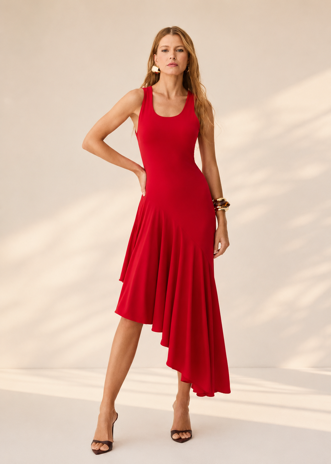 MISHA Asymmetric Red Midi Dress