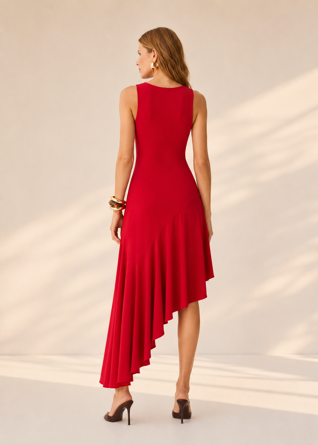 MISHA Asymmetric Red Midi Dress