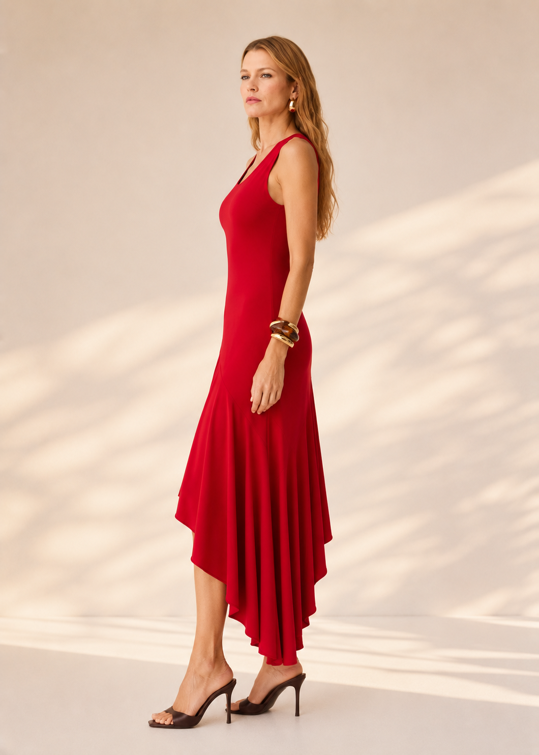 MISHA Asymmetric Red Midi Dress