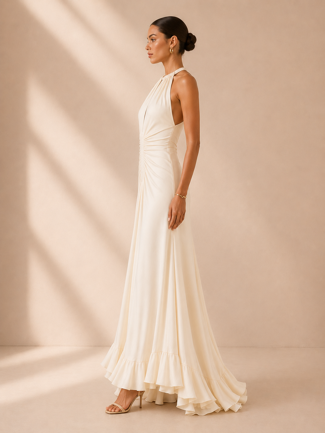 CELESTE Halter Neck Flared Maxi Dress