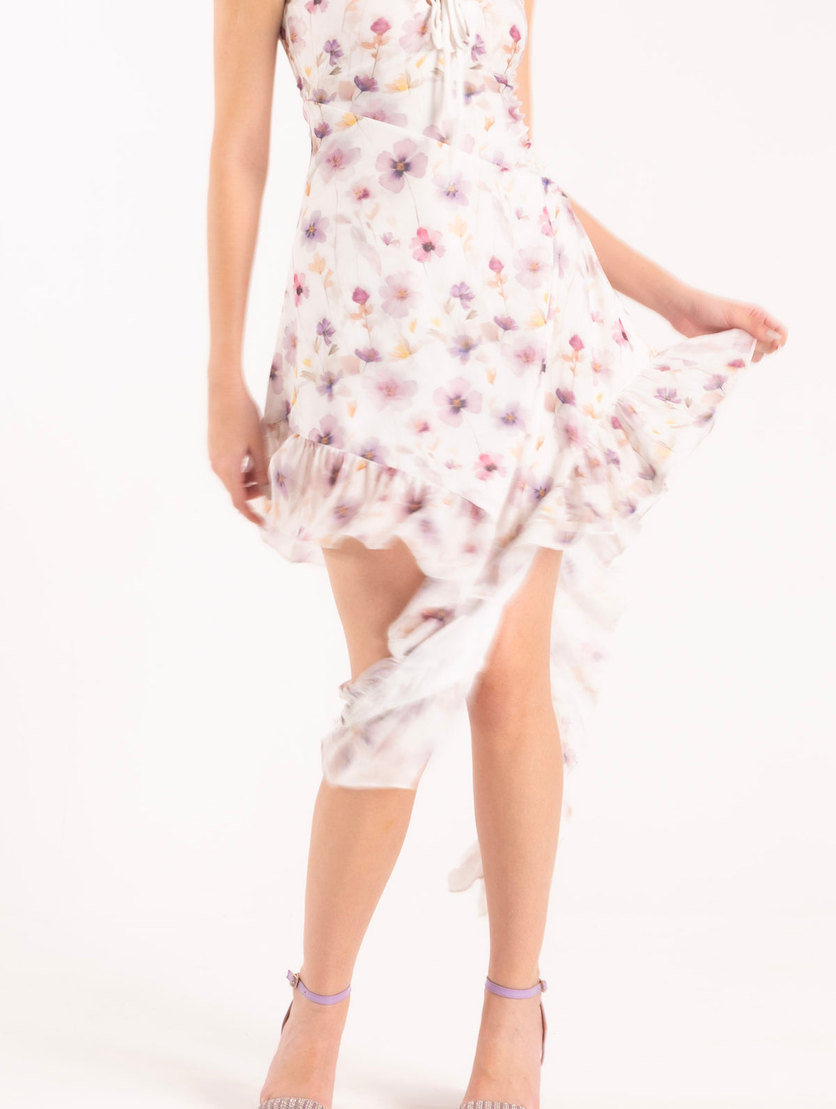 LILA Asymmetric Floral Mesh Dress