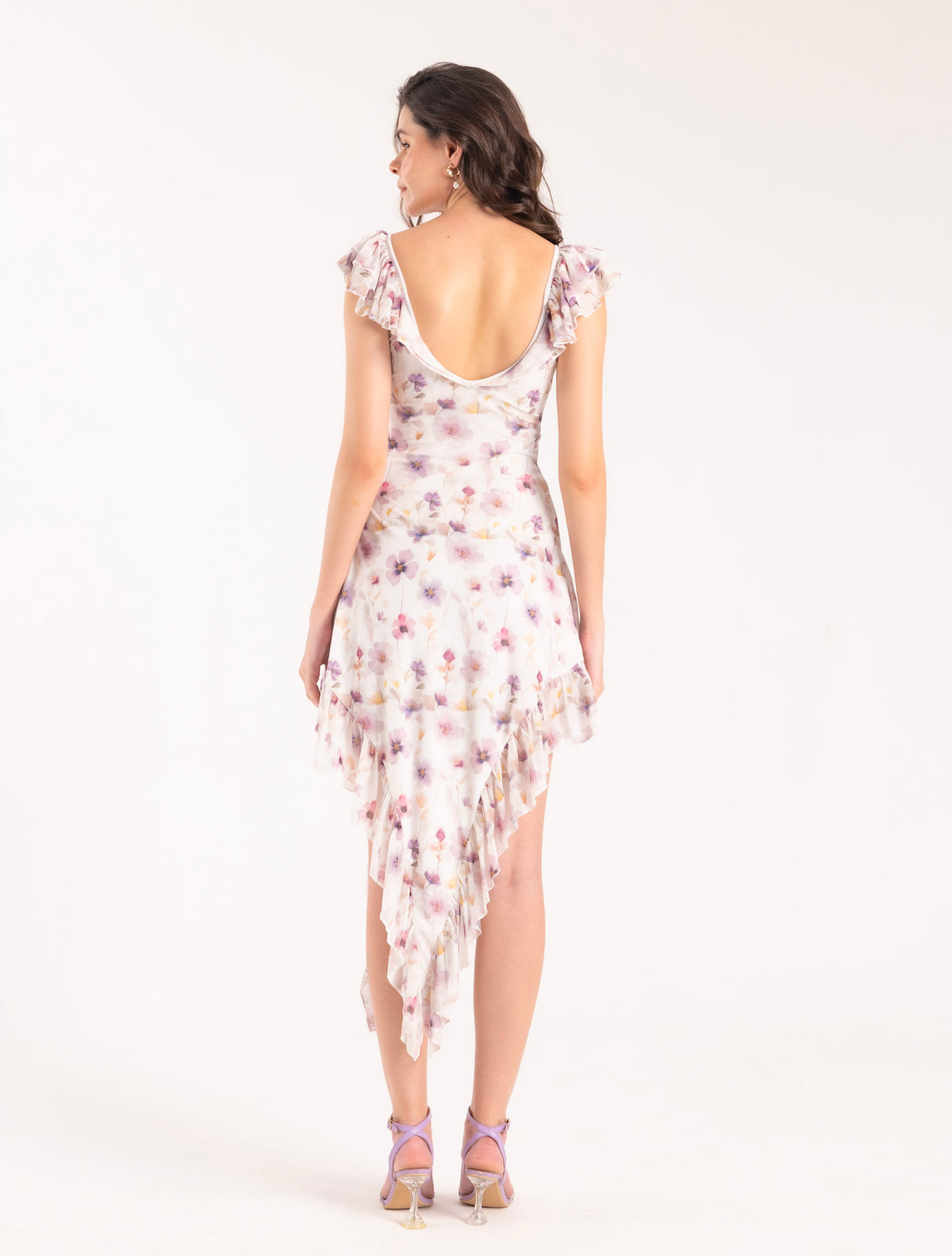 LILA Asymmetric Floral Mesh Dress