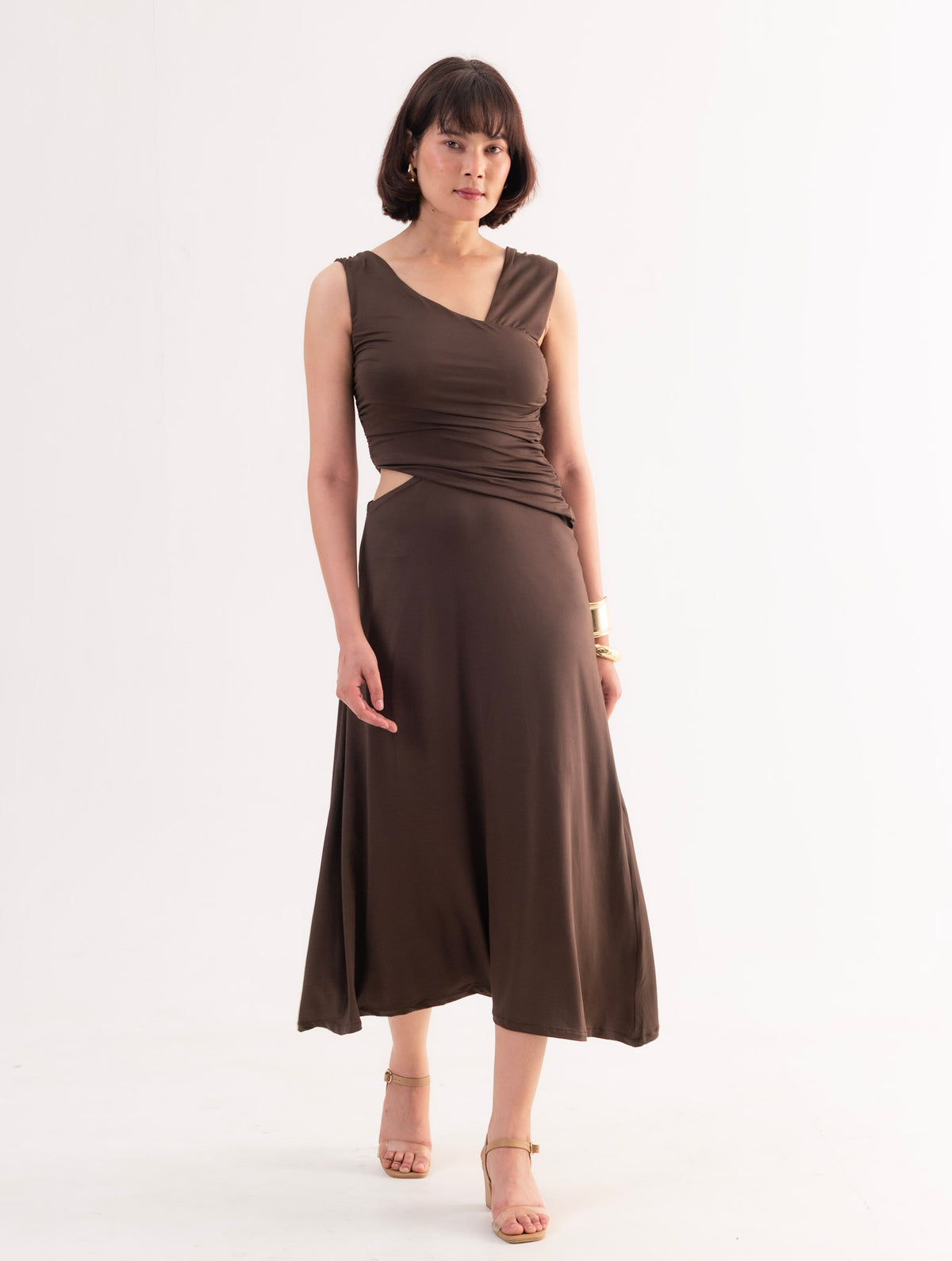 MIRA Contour Brown Midi Dress