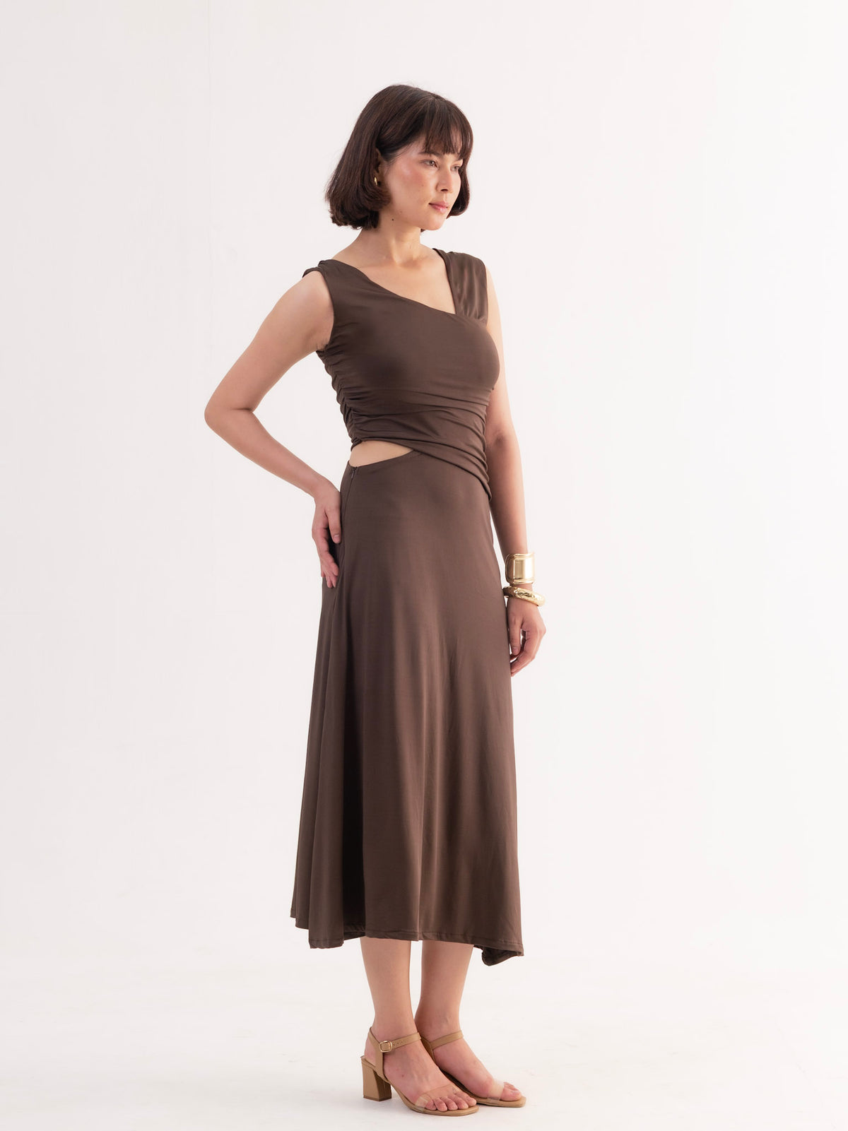 MIRA Contour Brown Midi Dress