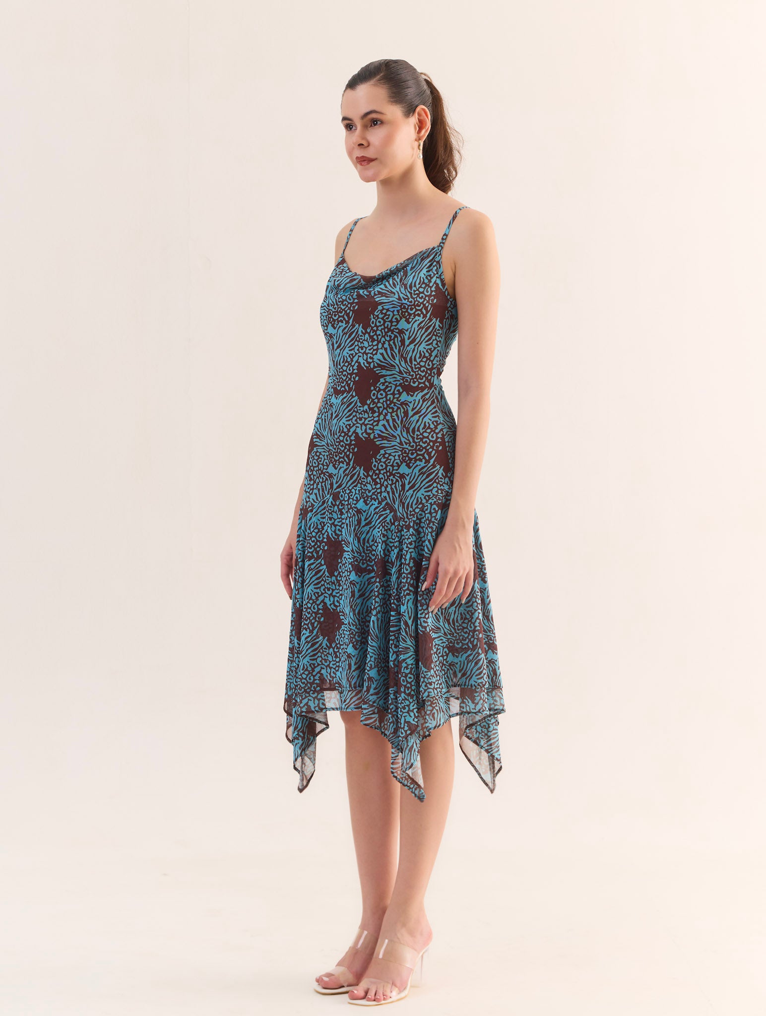 KAIA Printed Handkerchief Midi Dress