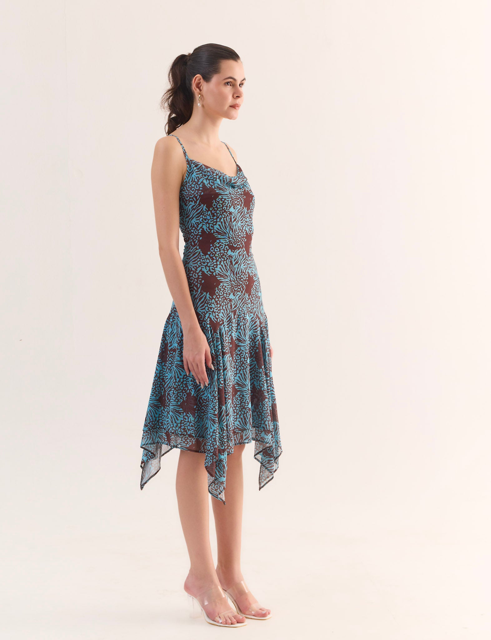 KAIA Printed Handkerchief Midi Dress