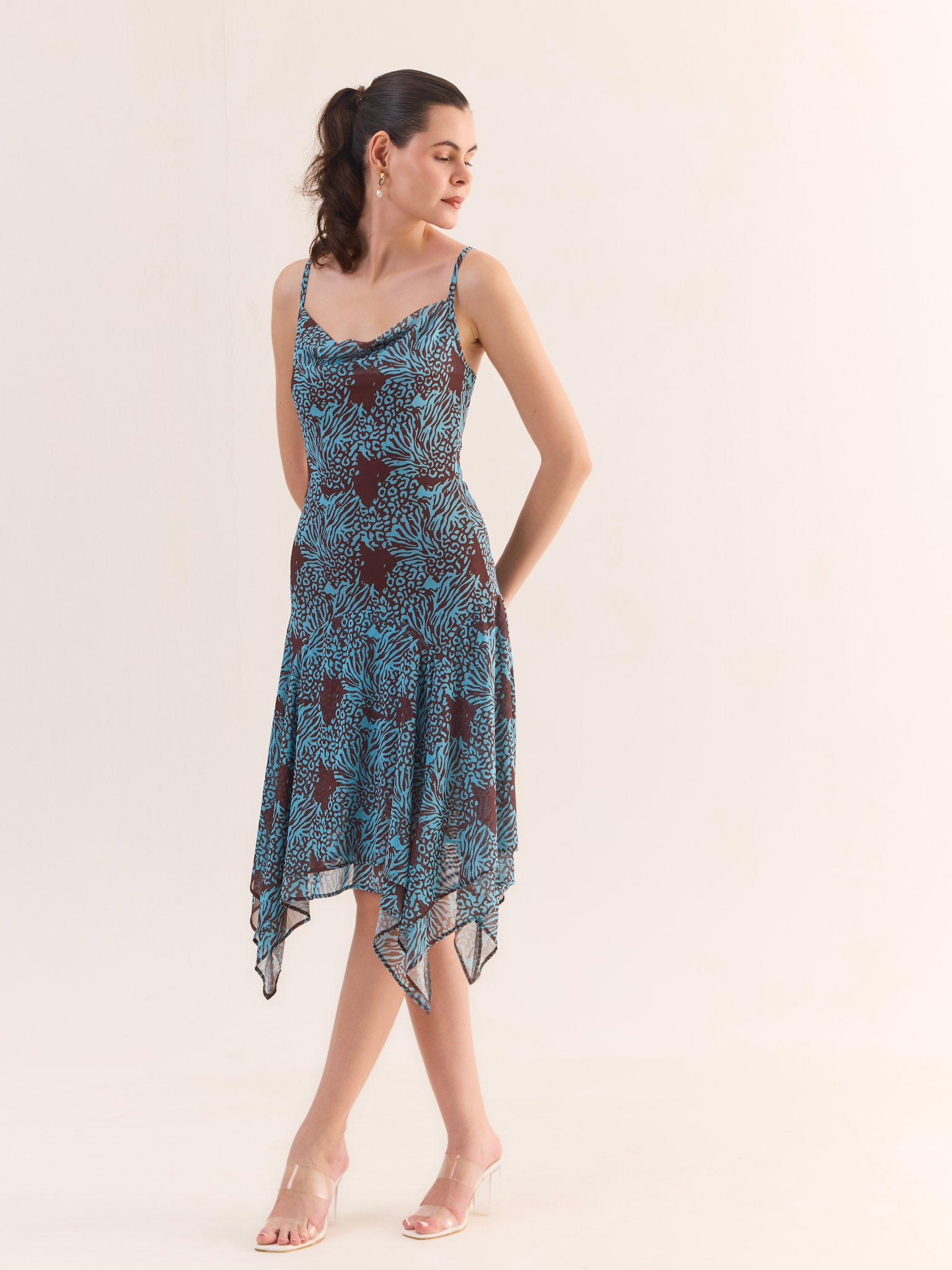 KAIA Printed Handkerchief Midi Dress