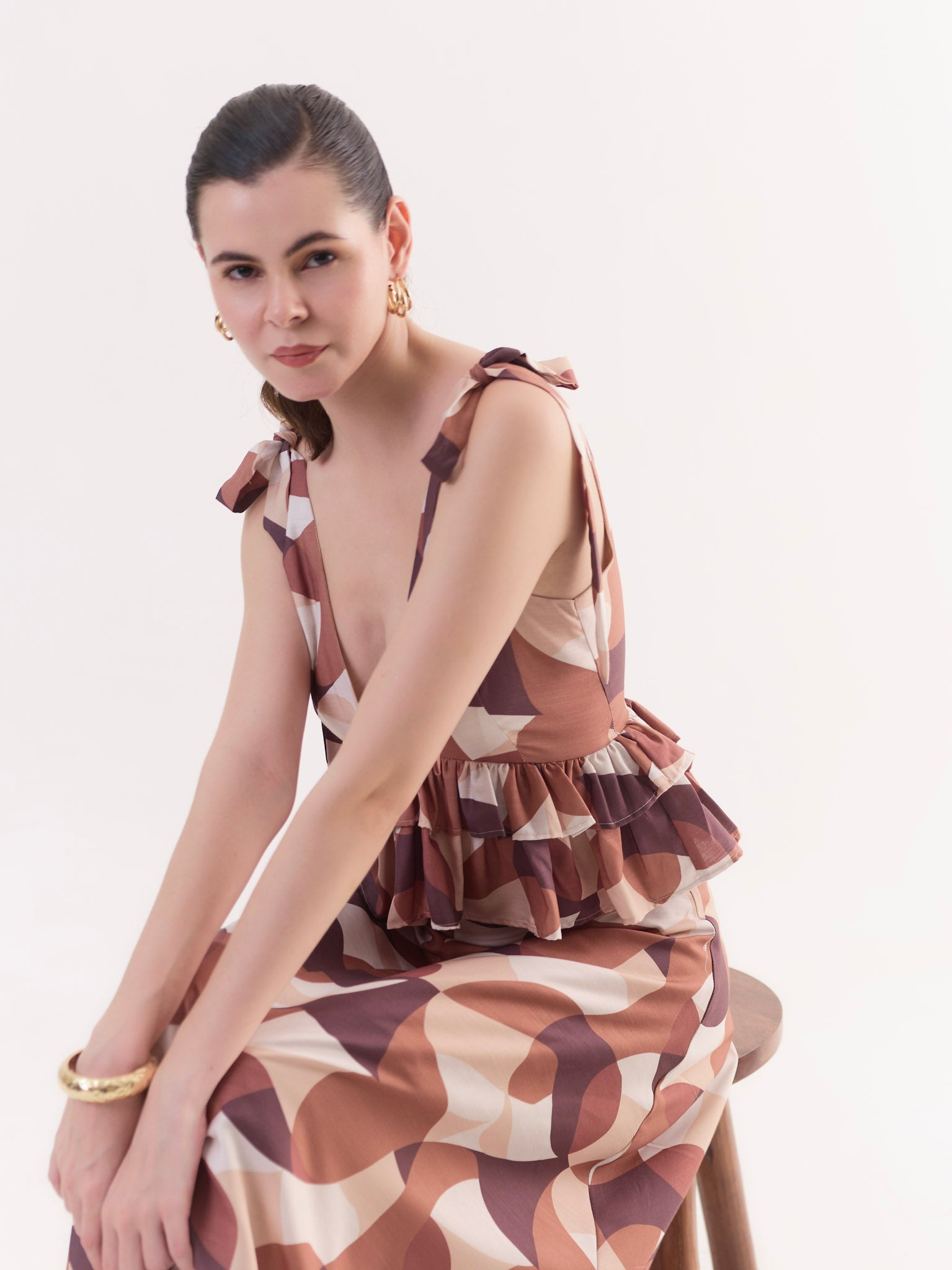 CARMEN Tie-Shoulder Peplum Maxi Dress