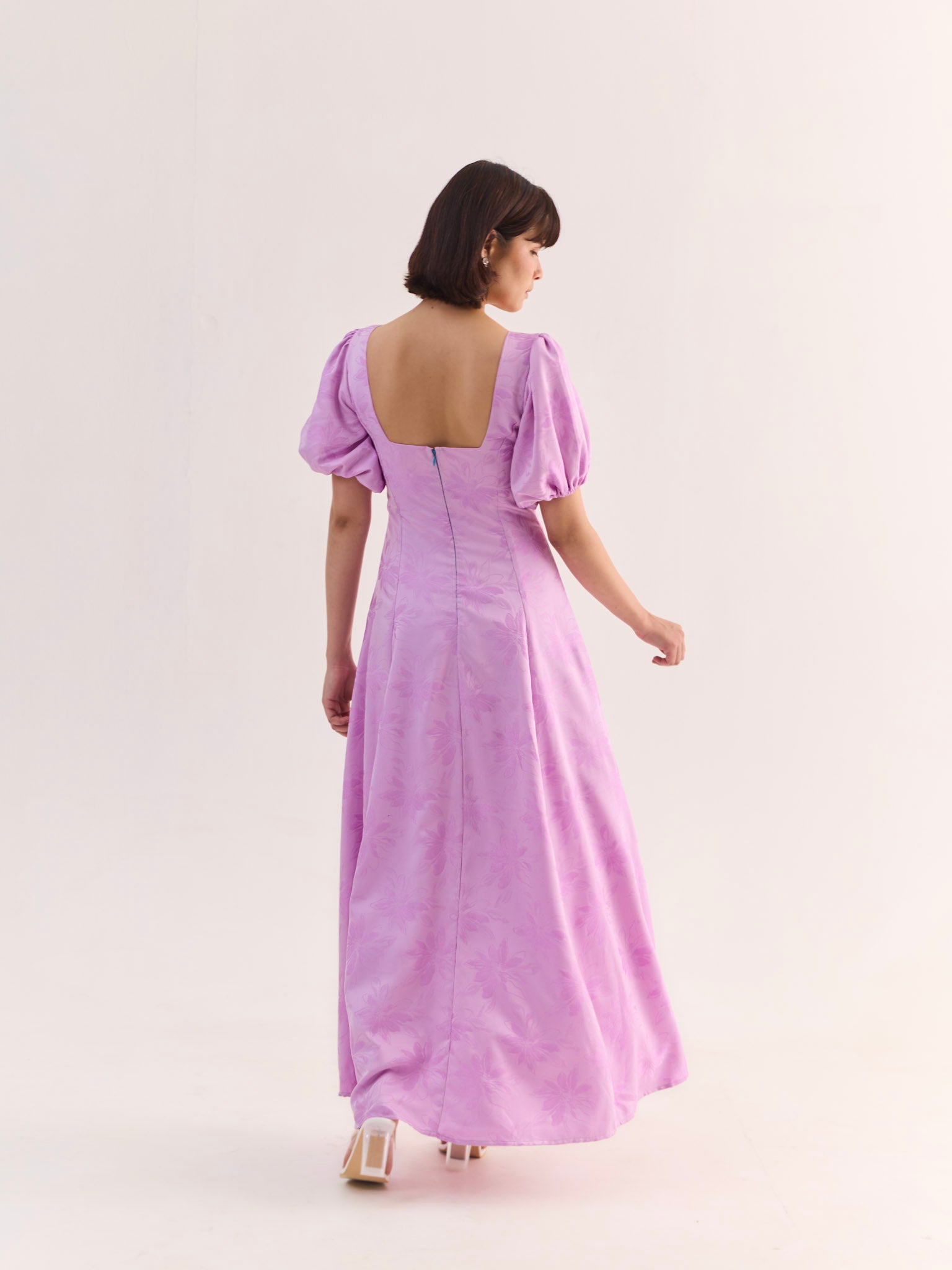 BELLA Bloom Satin Jacquard Flared Maxi Dress