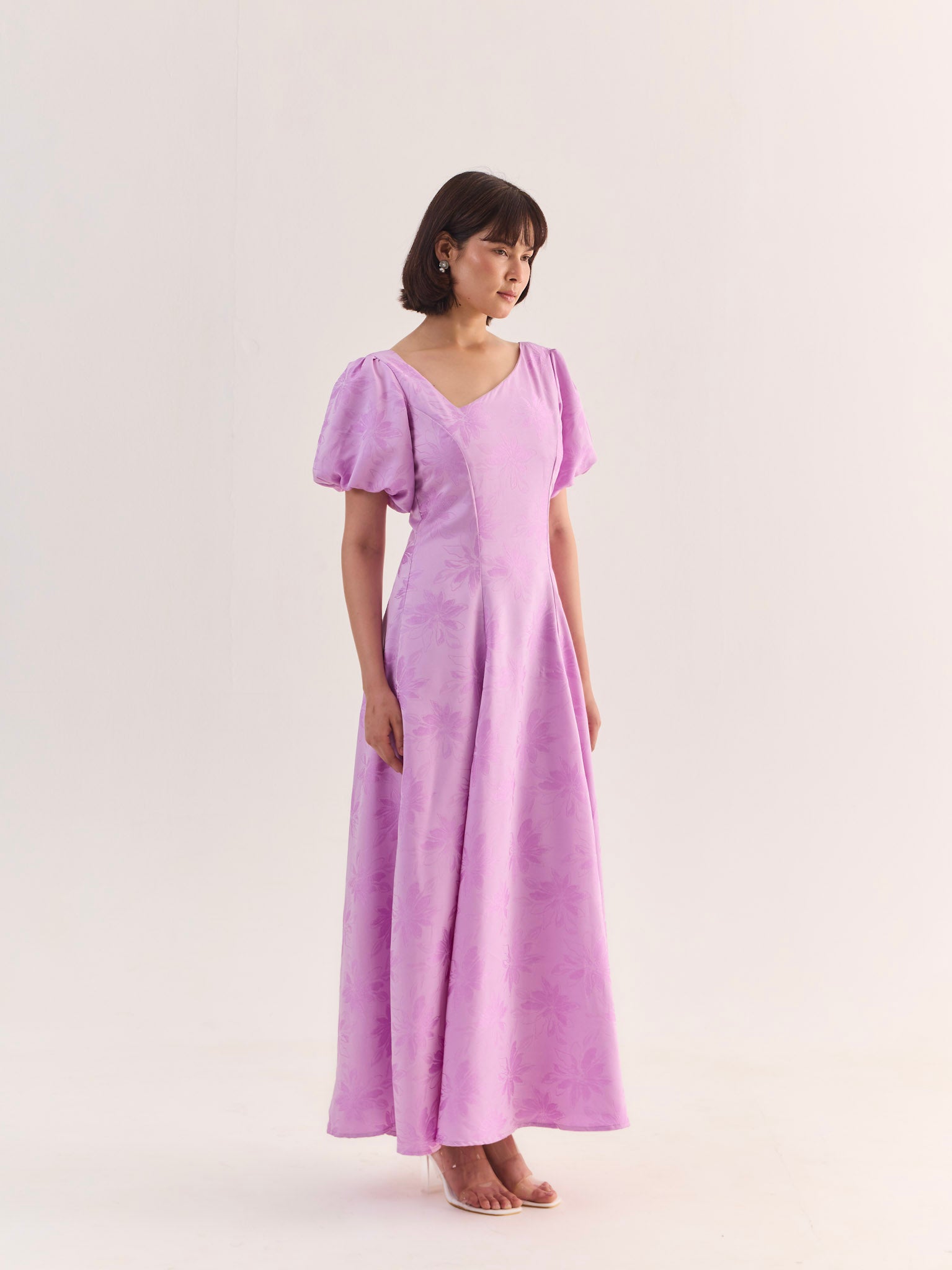 BELLA Bloom Satin Jacquard Flared Maxi Dress