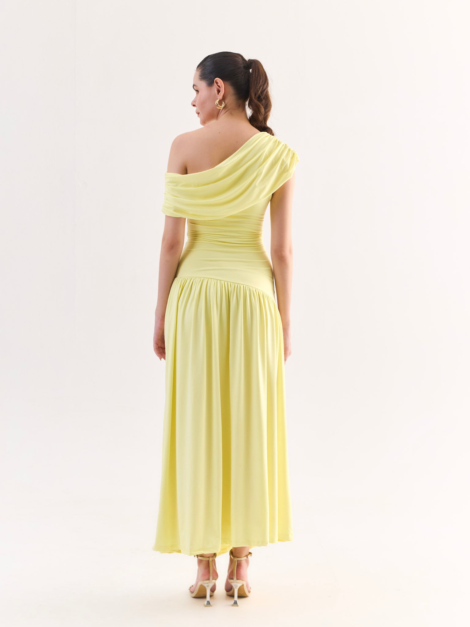 AURELIE Butter Yellow Ruched Maxi Dress