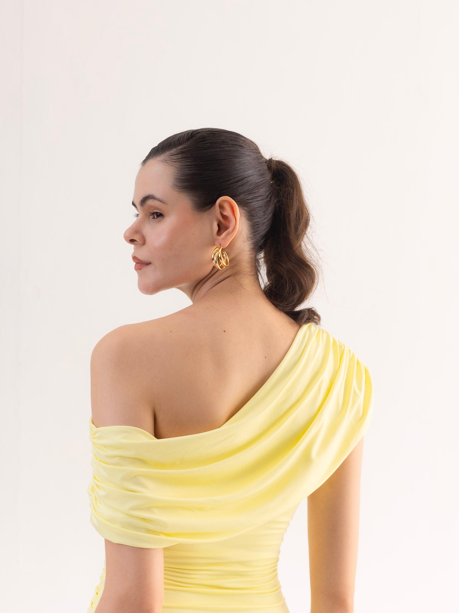 AURELIE Butter Yellow Ruched Maxi Dress
