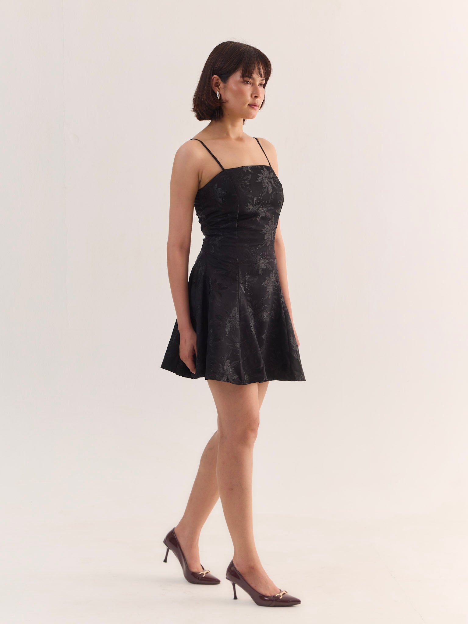 Blair Black Flared Mini Dress with Scarf