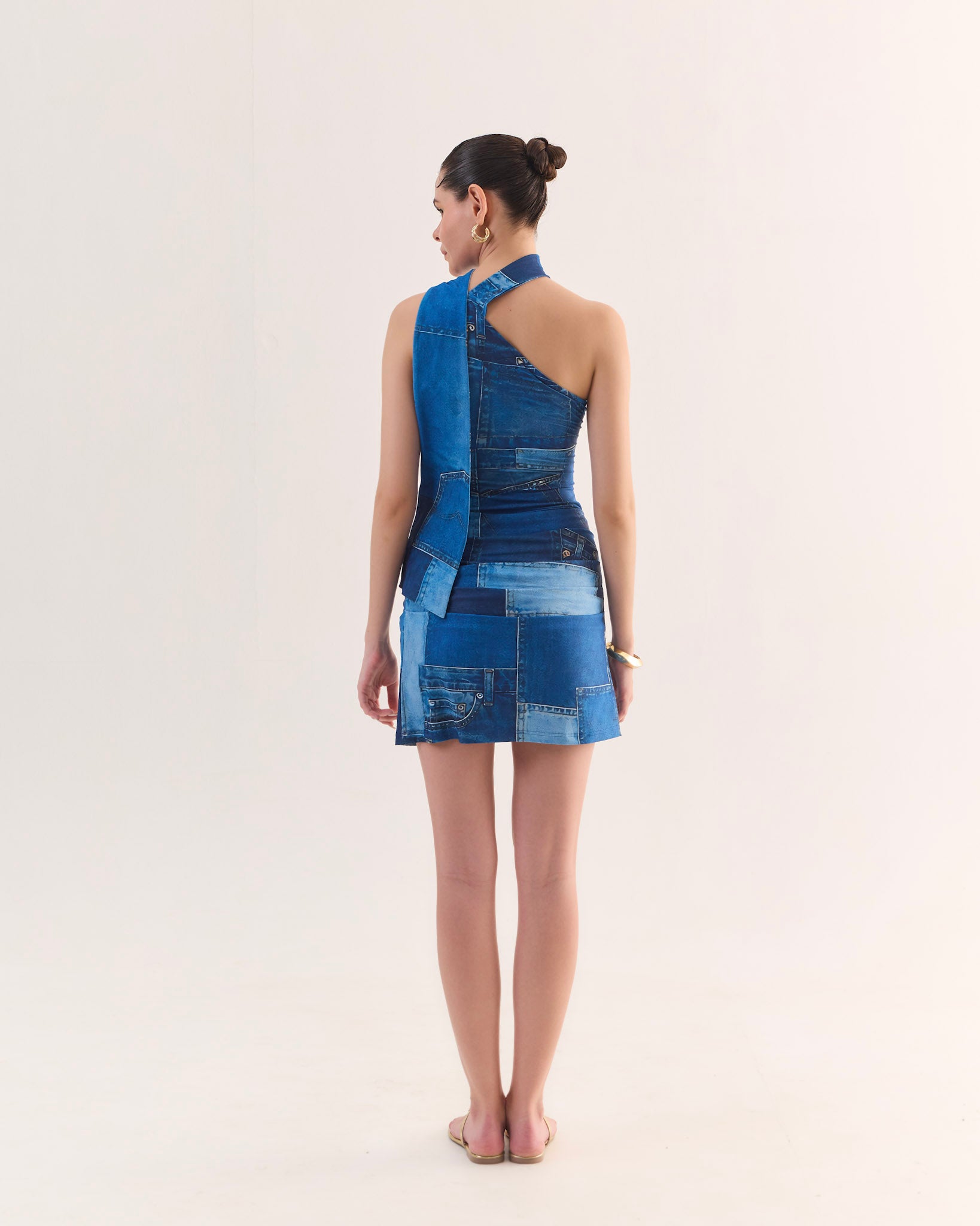LEAH Denim Print Scarf Mini Dress