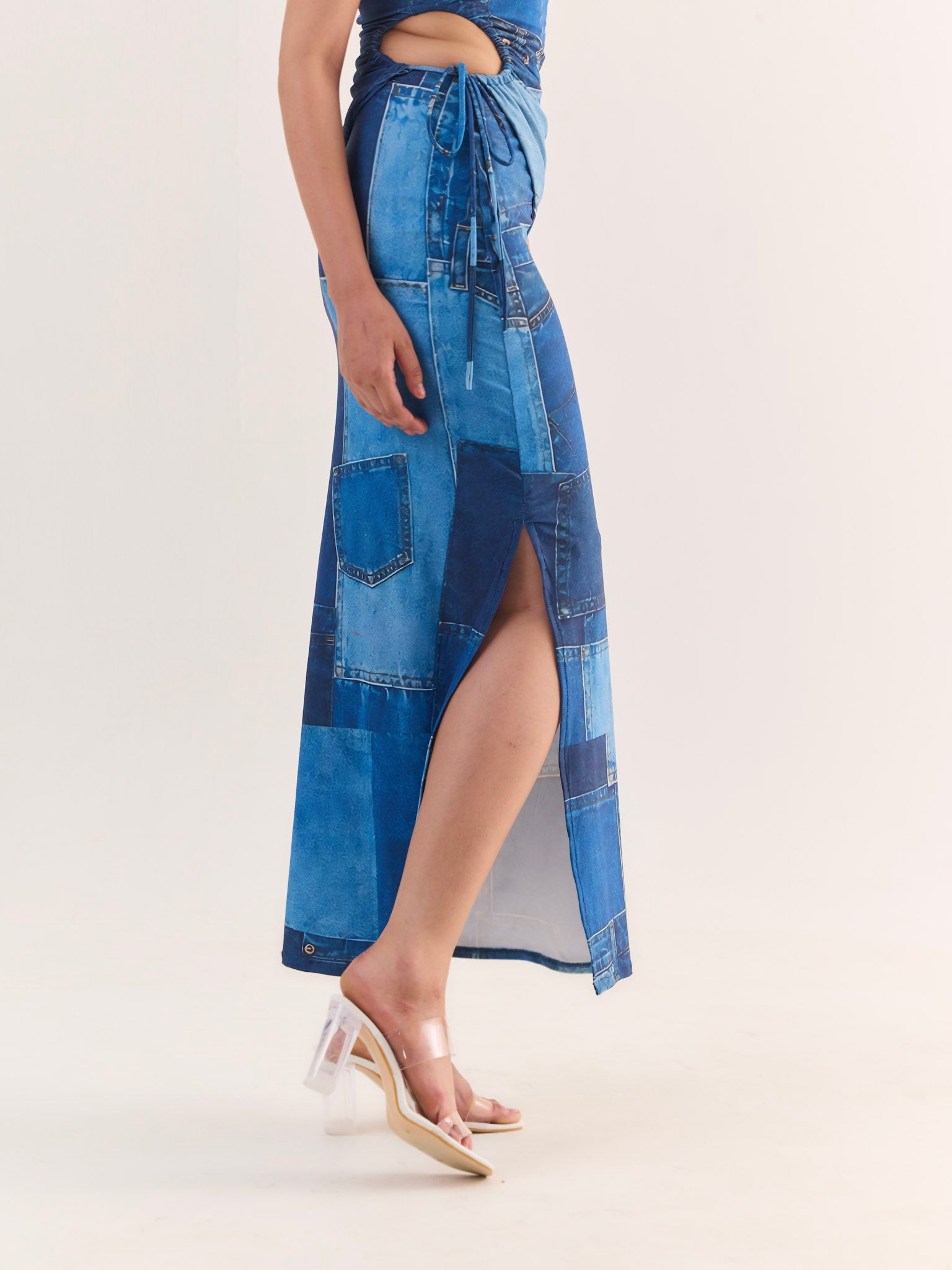 RUSE Denim Print Top & Maxi Skirt Co-ord Set