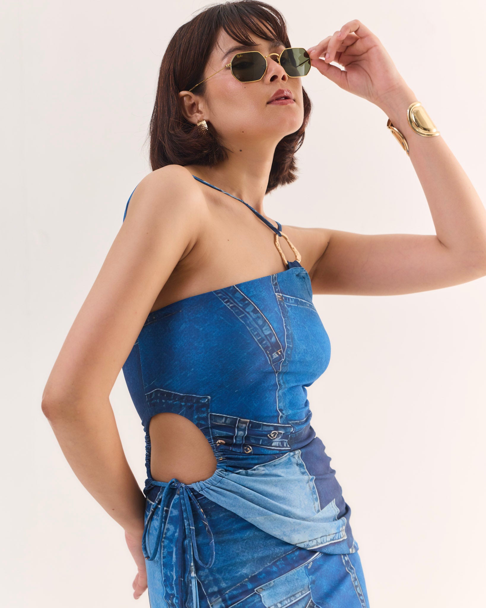 RUSE Denim Print Top & Maxi Skirt Co-ord Set