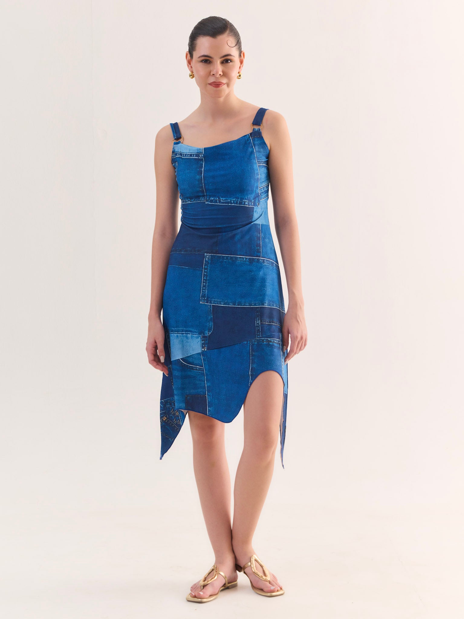 MOSAIC Denim Print Midi Dress