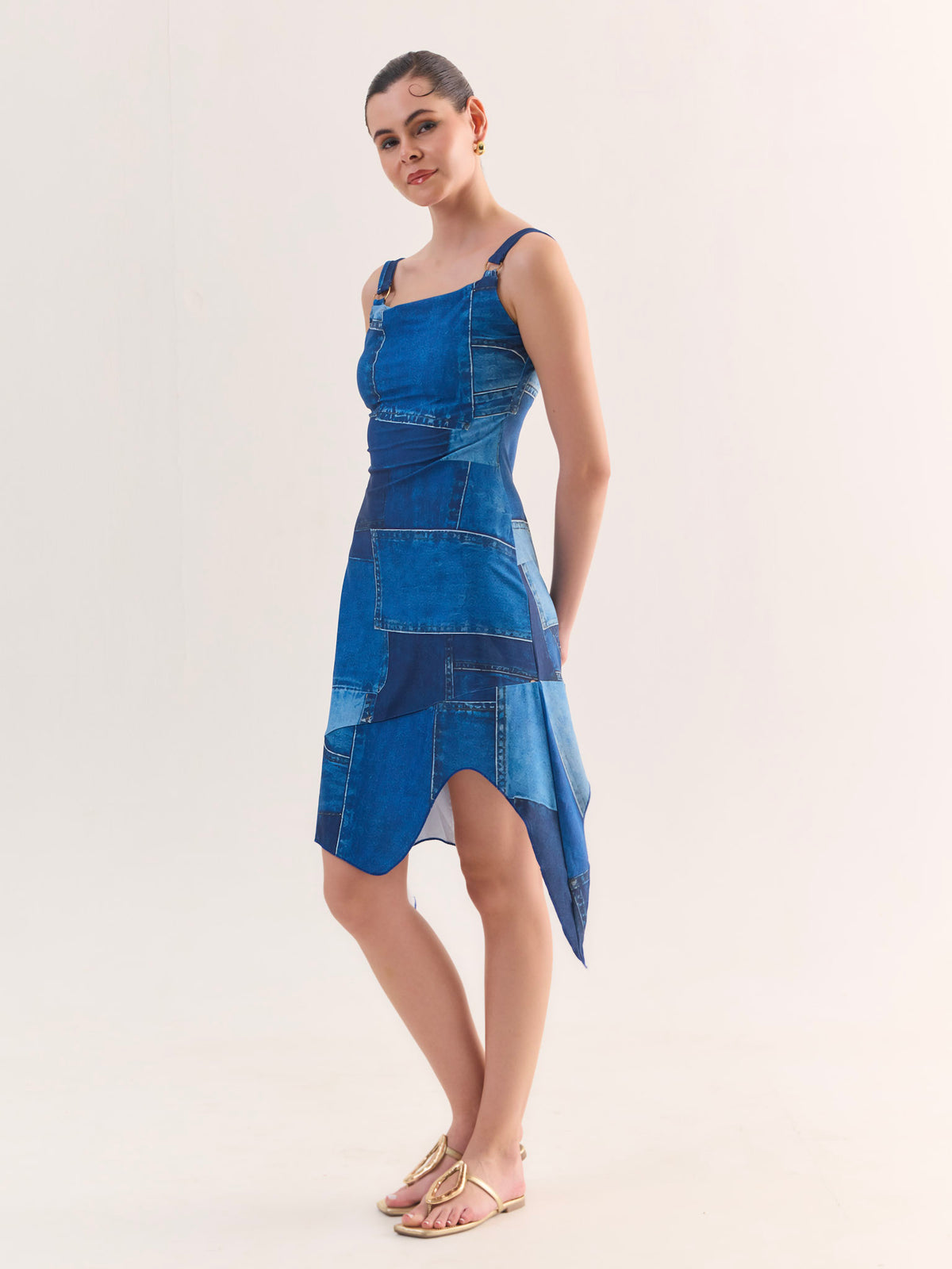 MOSAIC Denim Print Midi Dress
