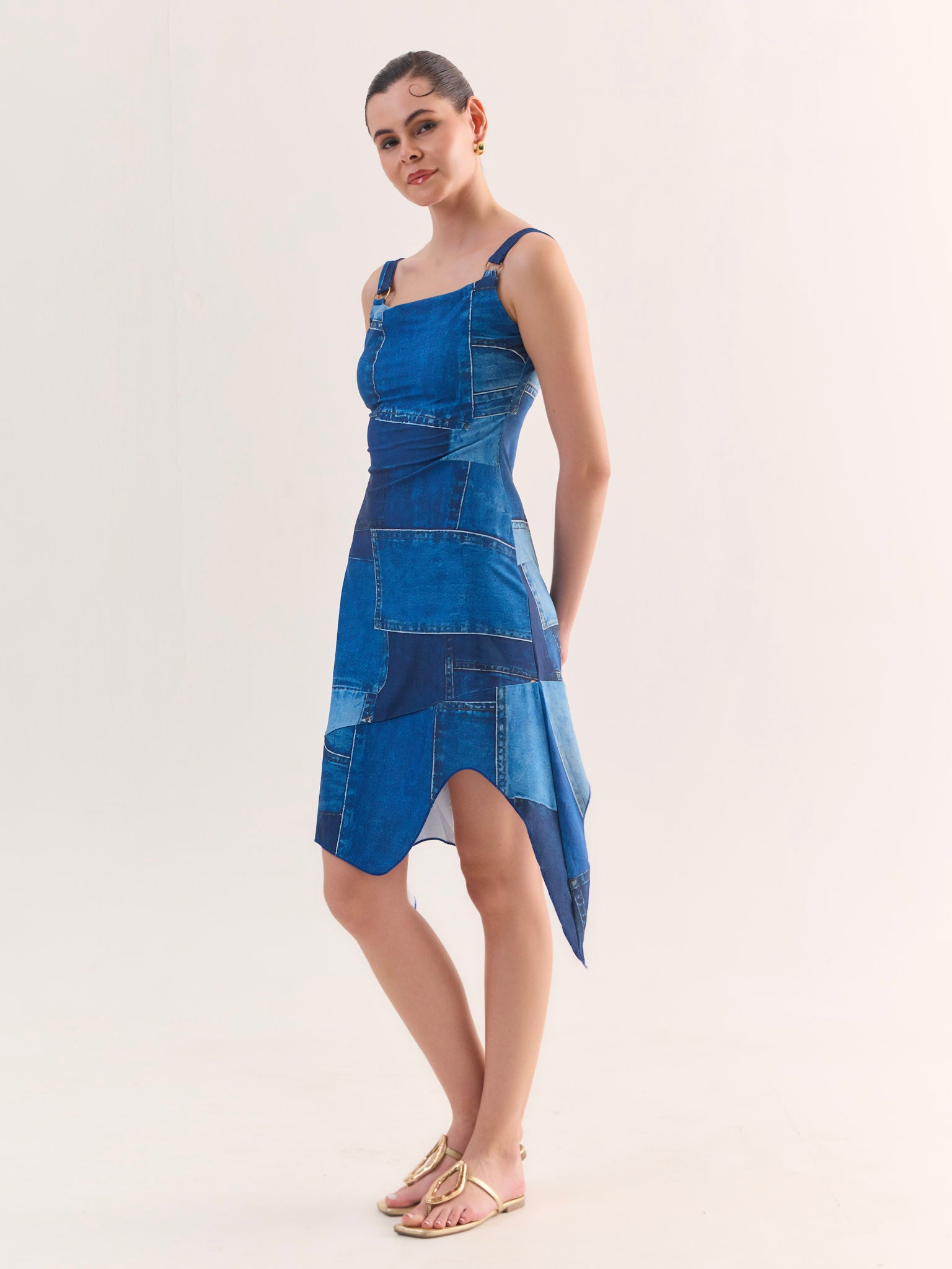 MOSAIC Denim Print Midi Dress