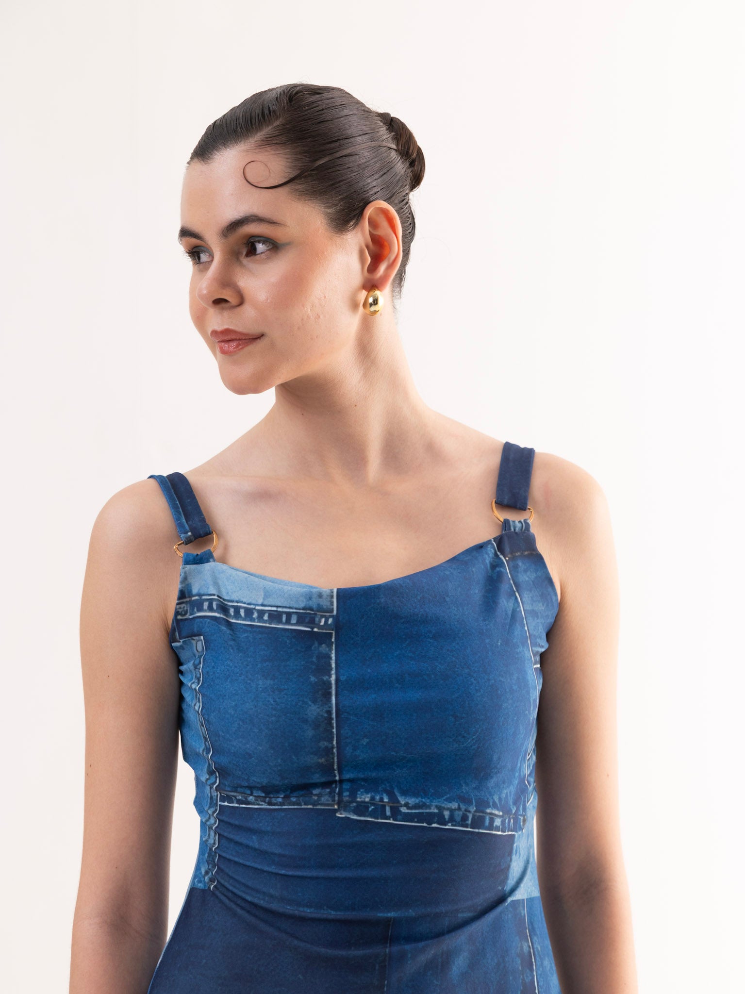 MOSAIC Denim Print Midi Dress