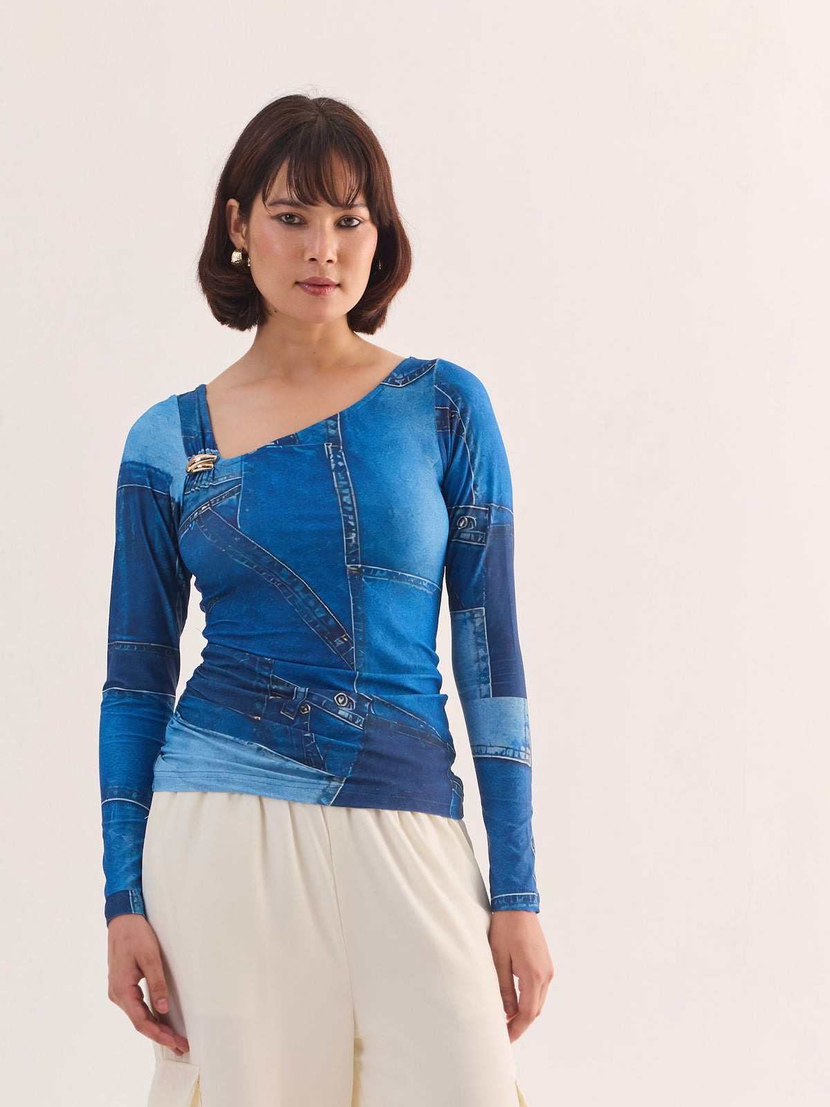 FABLE Denim Print Full Sleeve Top