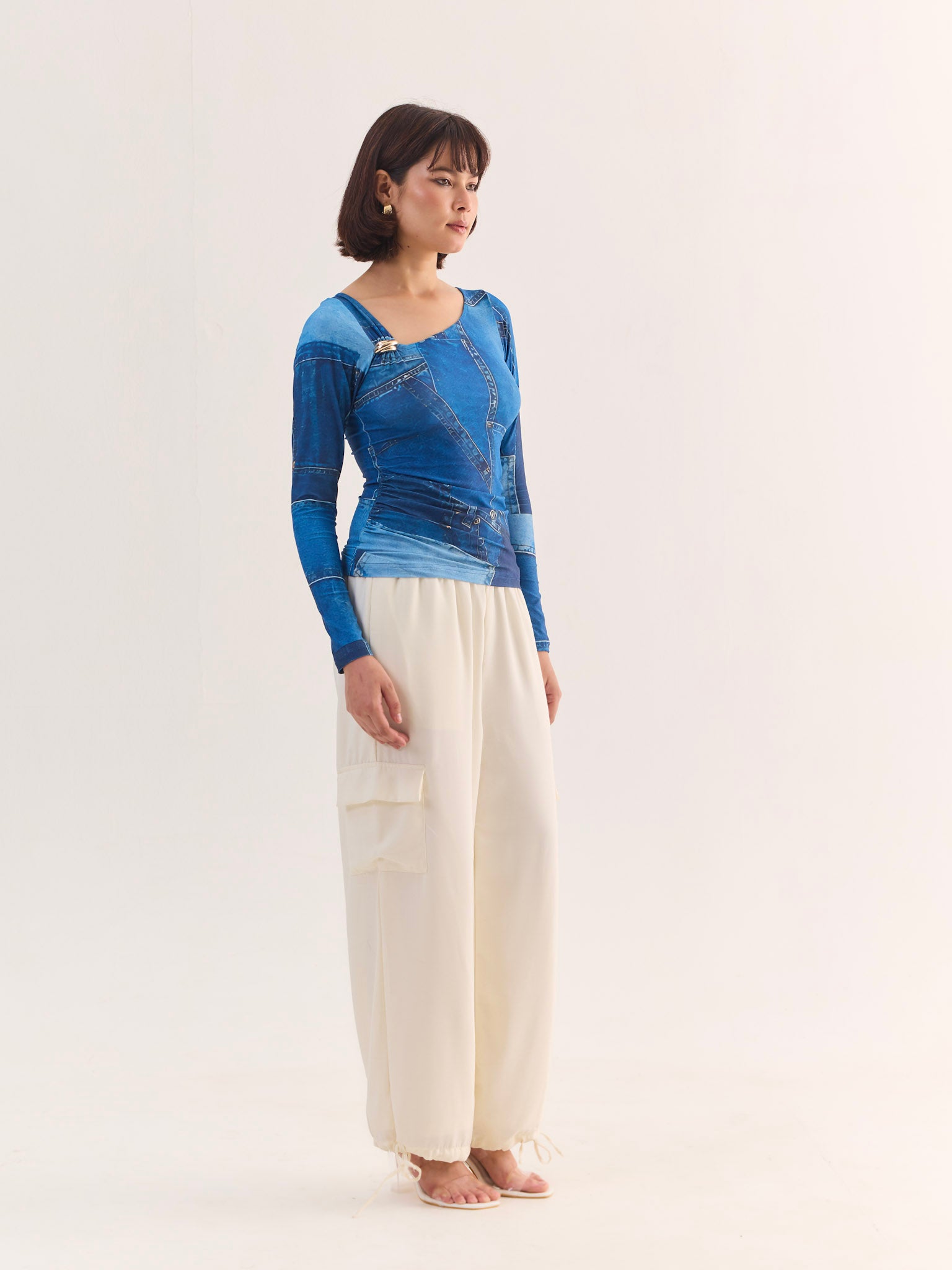 FABLE Denim Print Full Sleeve Top