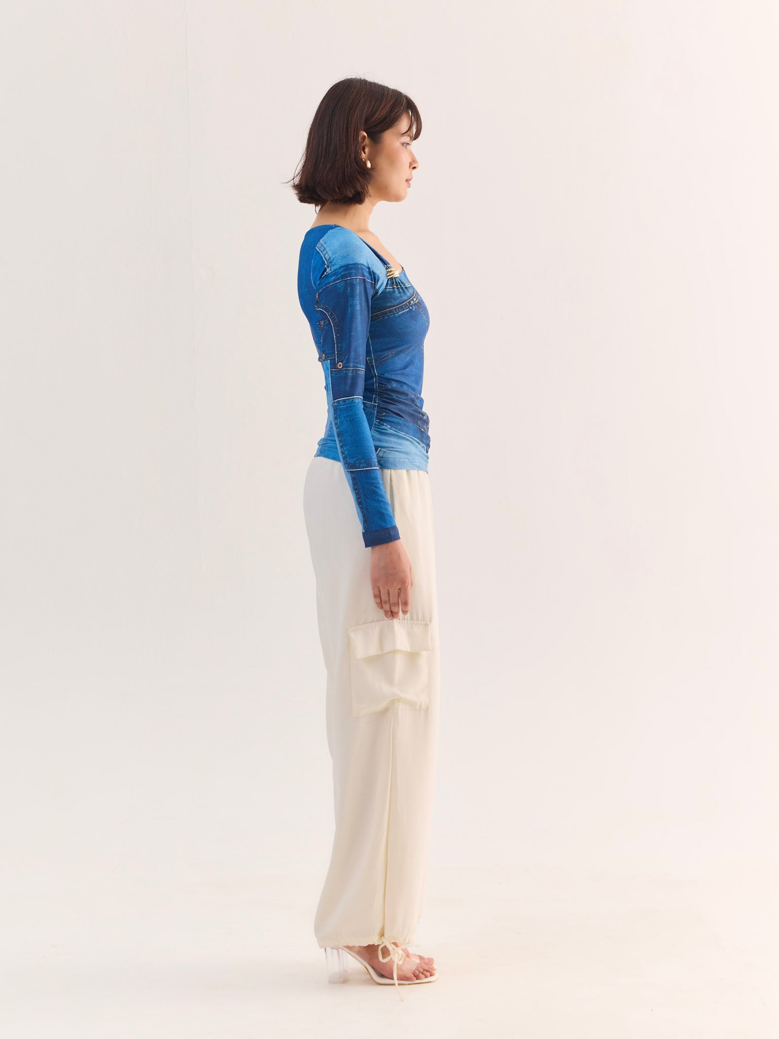 FABLE Denim Print Full Sleeve Top