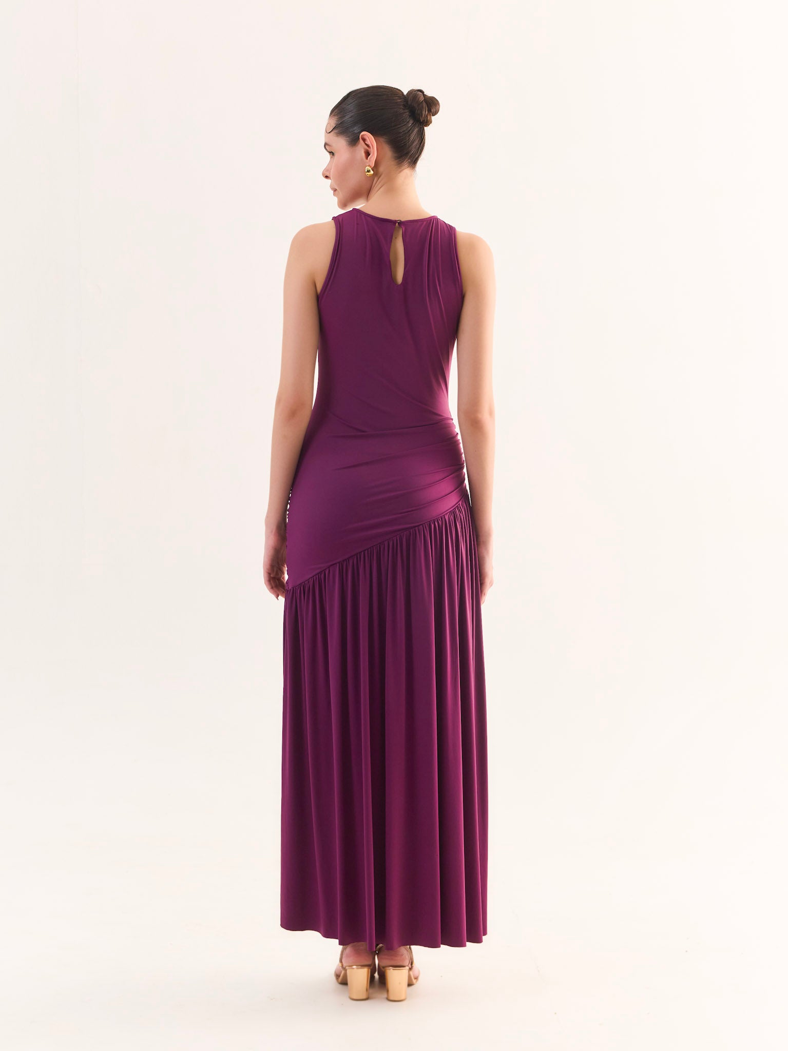 AUBREY Plum Drop waist Maxi Dress