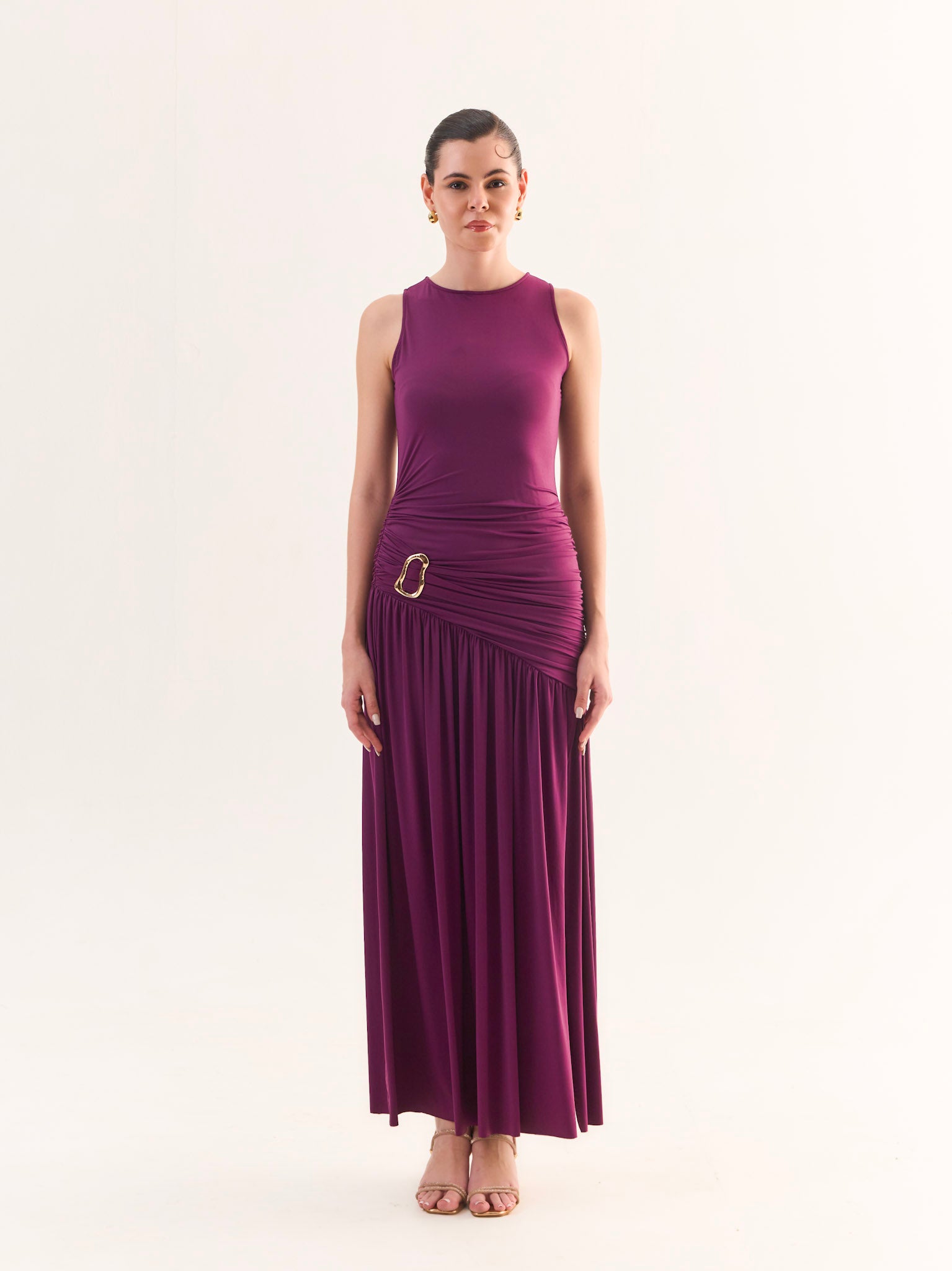 AUBREY Plum Drop waist Maxi Dress