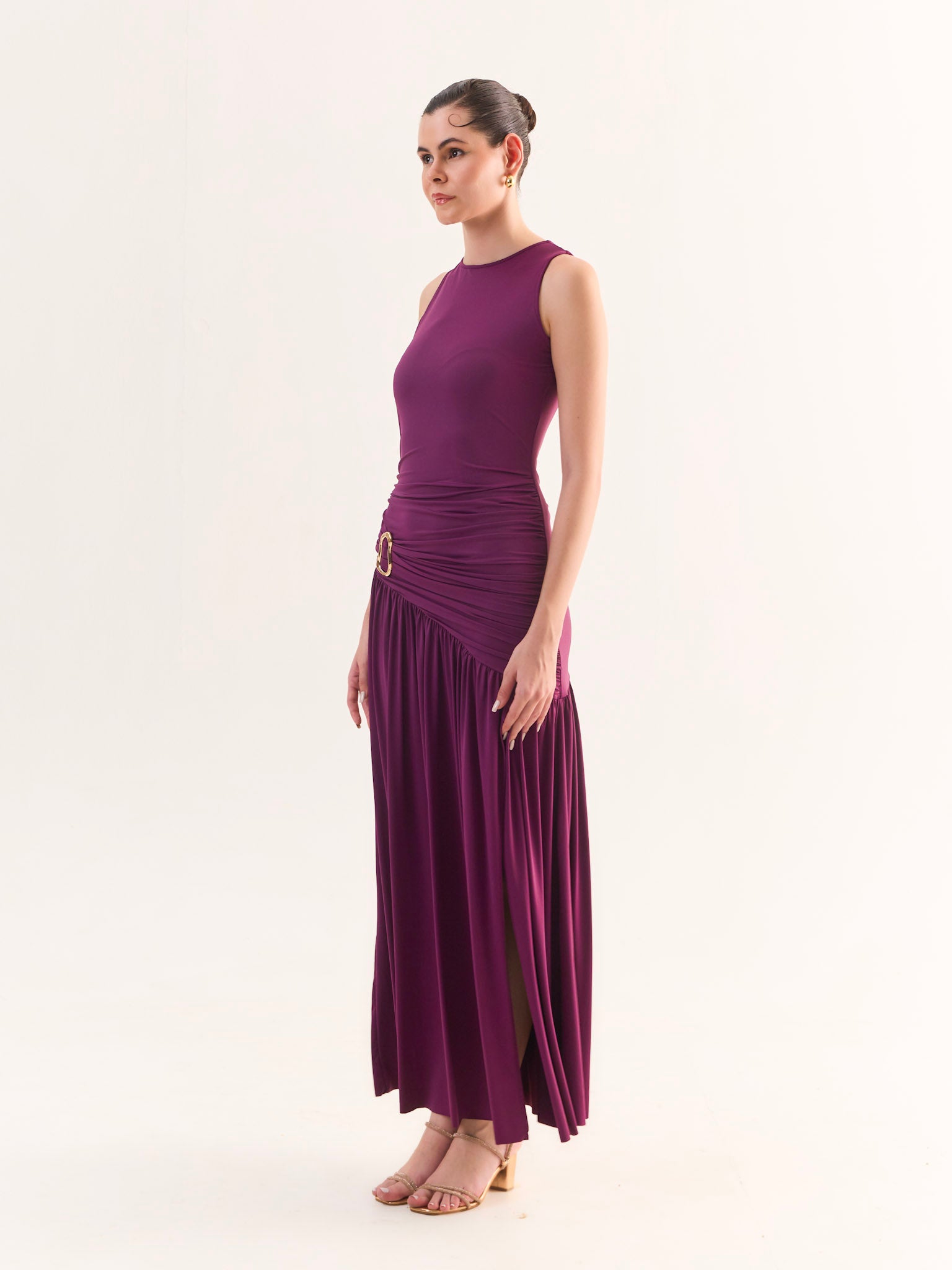 AUBREY Plum Drop waist Maxi Dress
