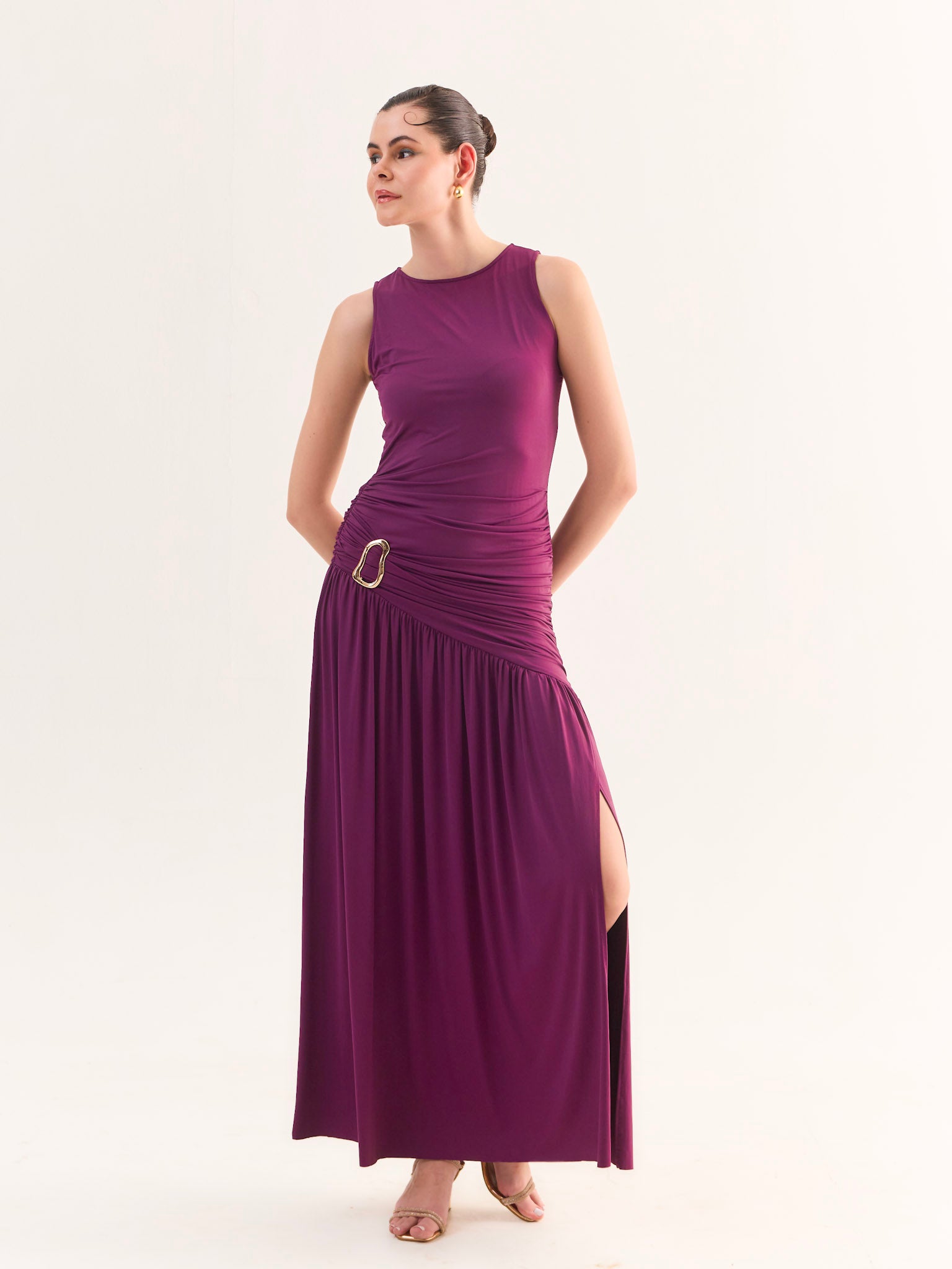 AUBREY Plum Drop waist Maxi Dress