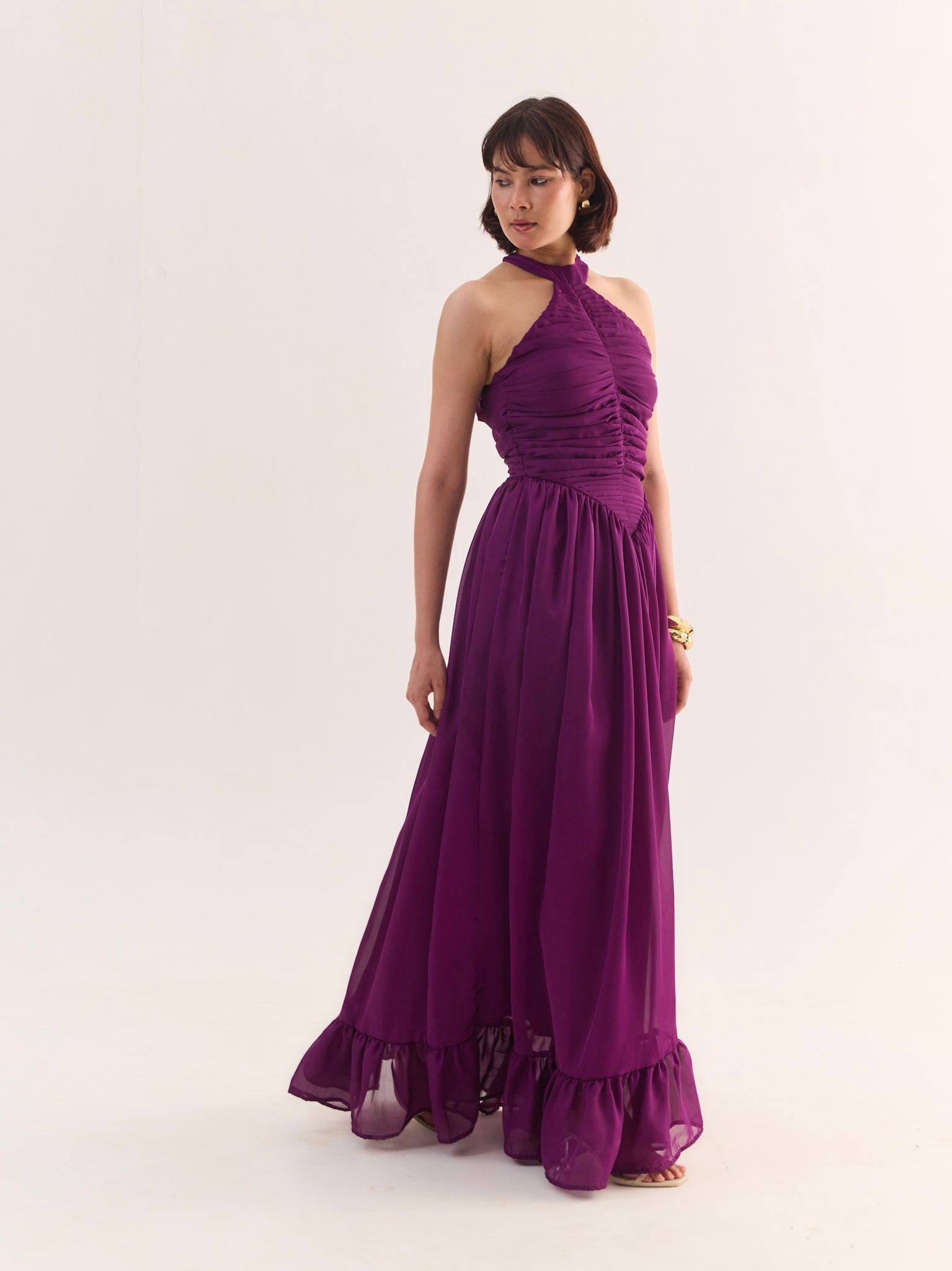 LOLA Halter Neck Flared Maxi Dress