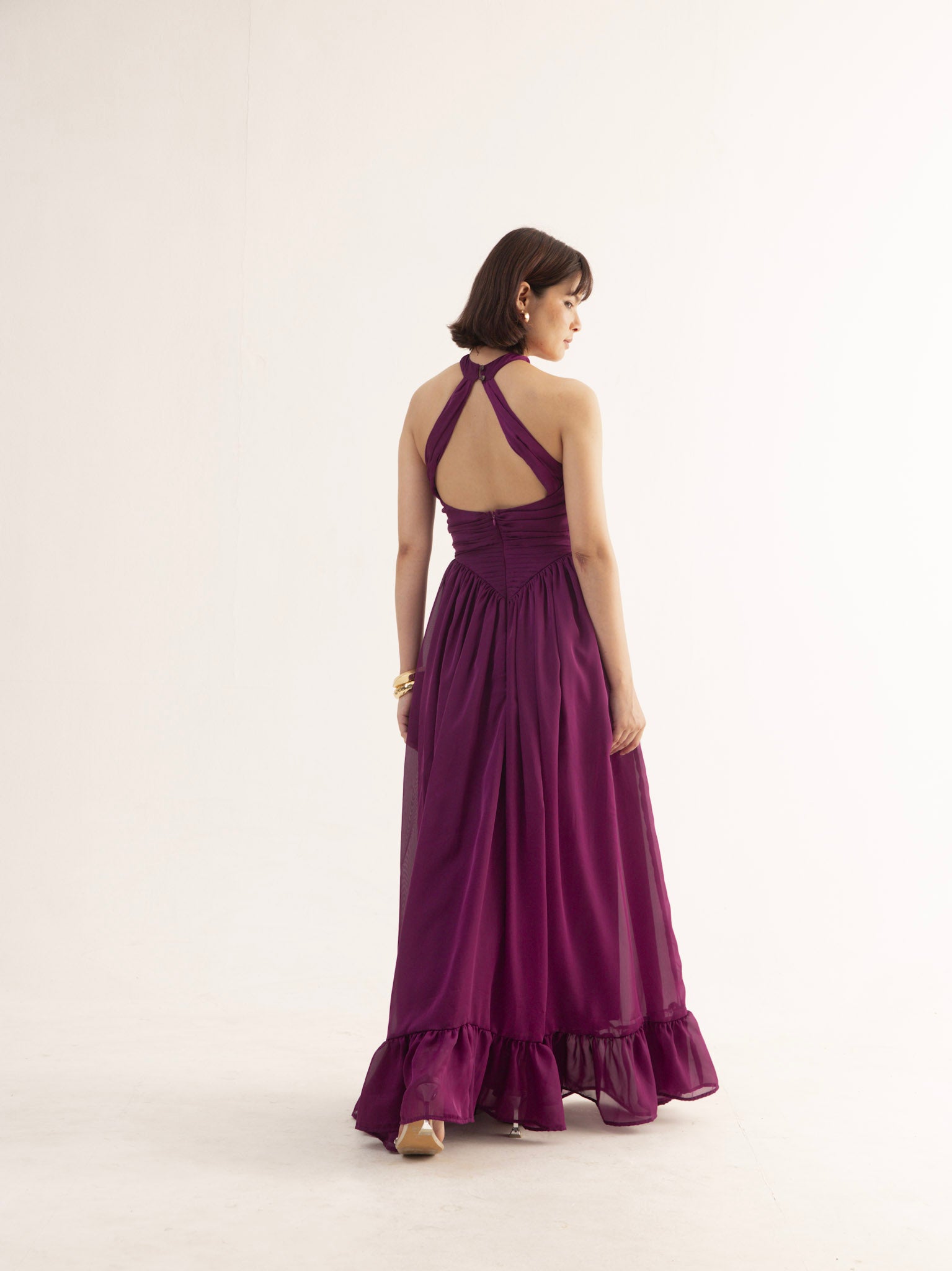 LOLA Halter Neck Flared Maxi Dress