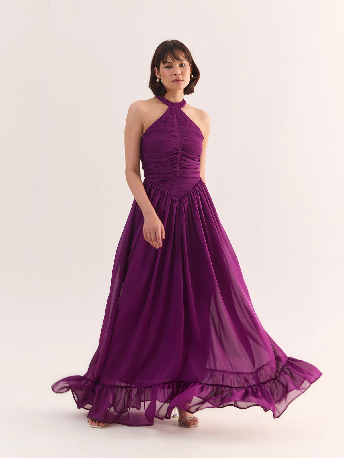 LOLA Halter Neck Flared Maxi Dress