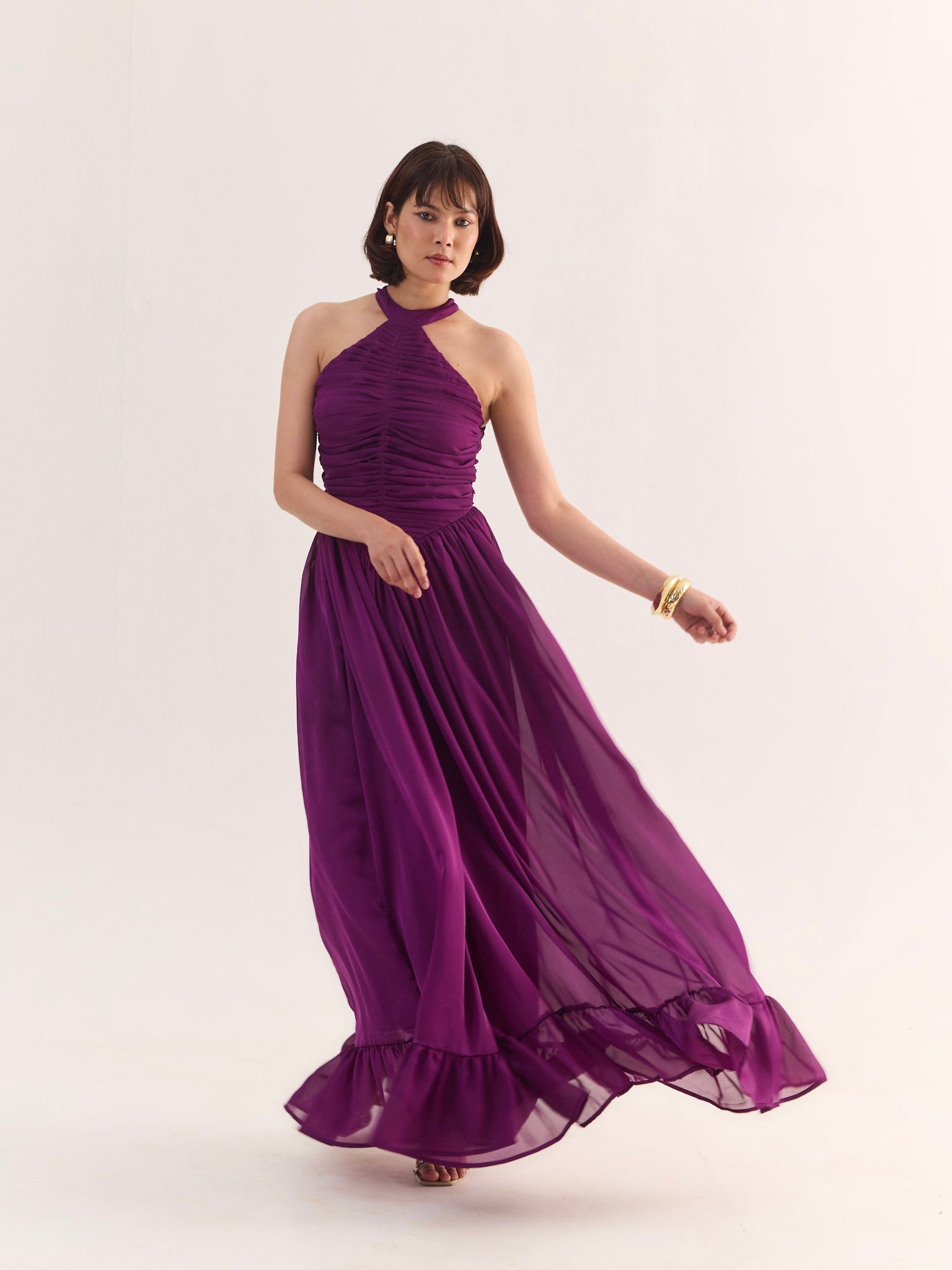 LOLA Halter Neck Flared Maxi Dress