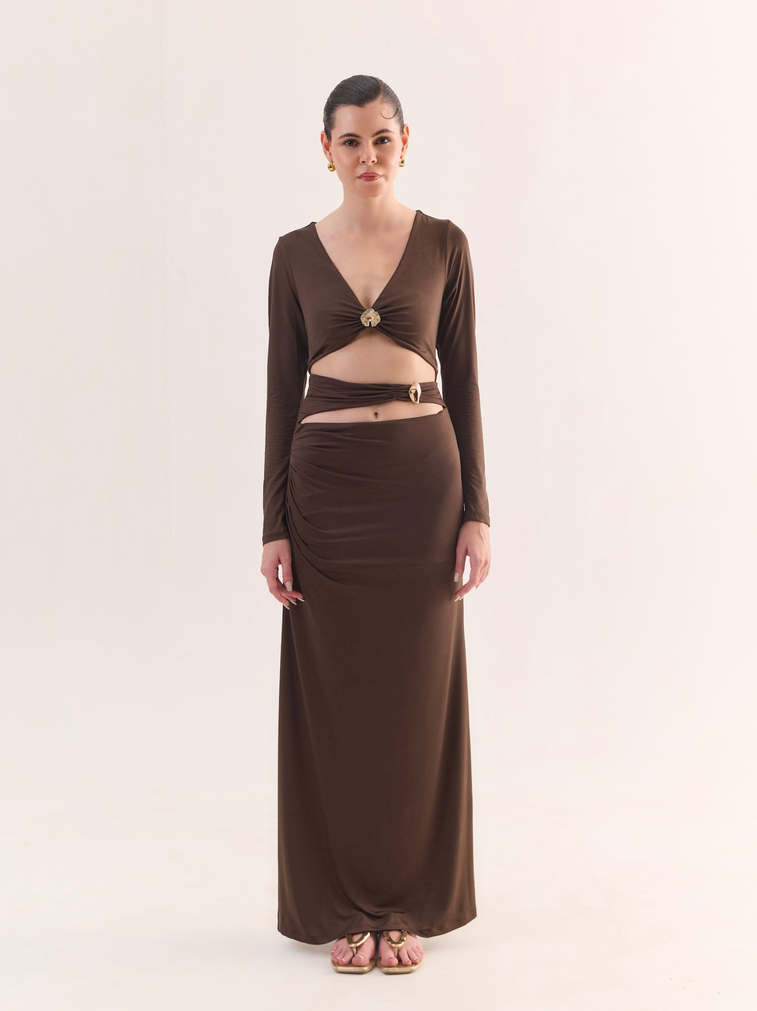 SABINE Cocoa Cut-Out Maxi Dress
