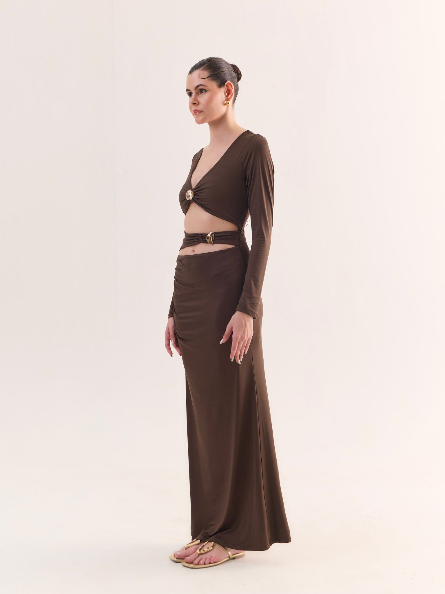 SABINE Cocoa Cut-Out Maxi Dress