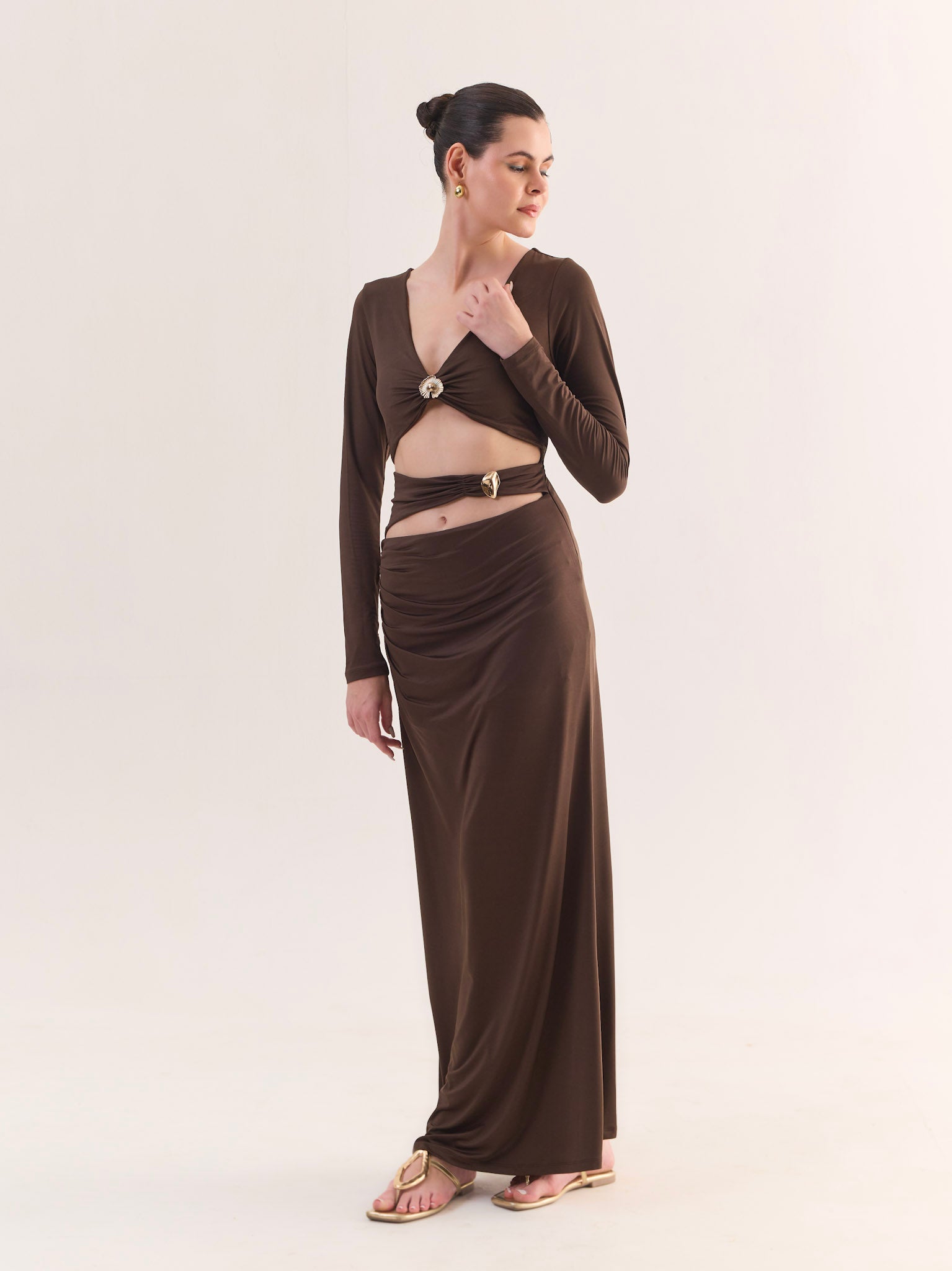 SABINE Cocoa Cut-Out Maxi Dress