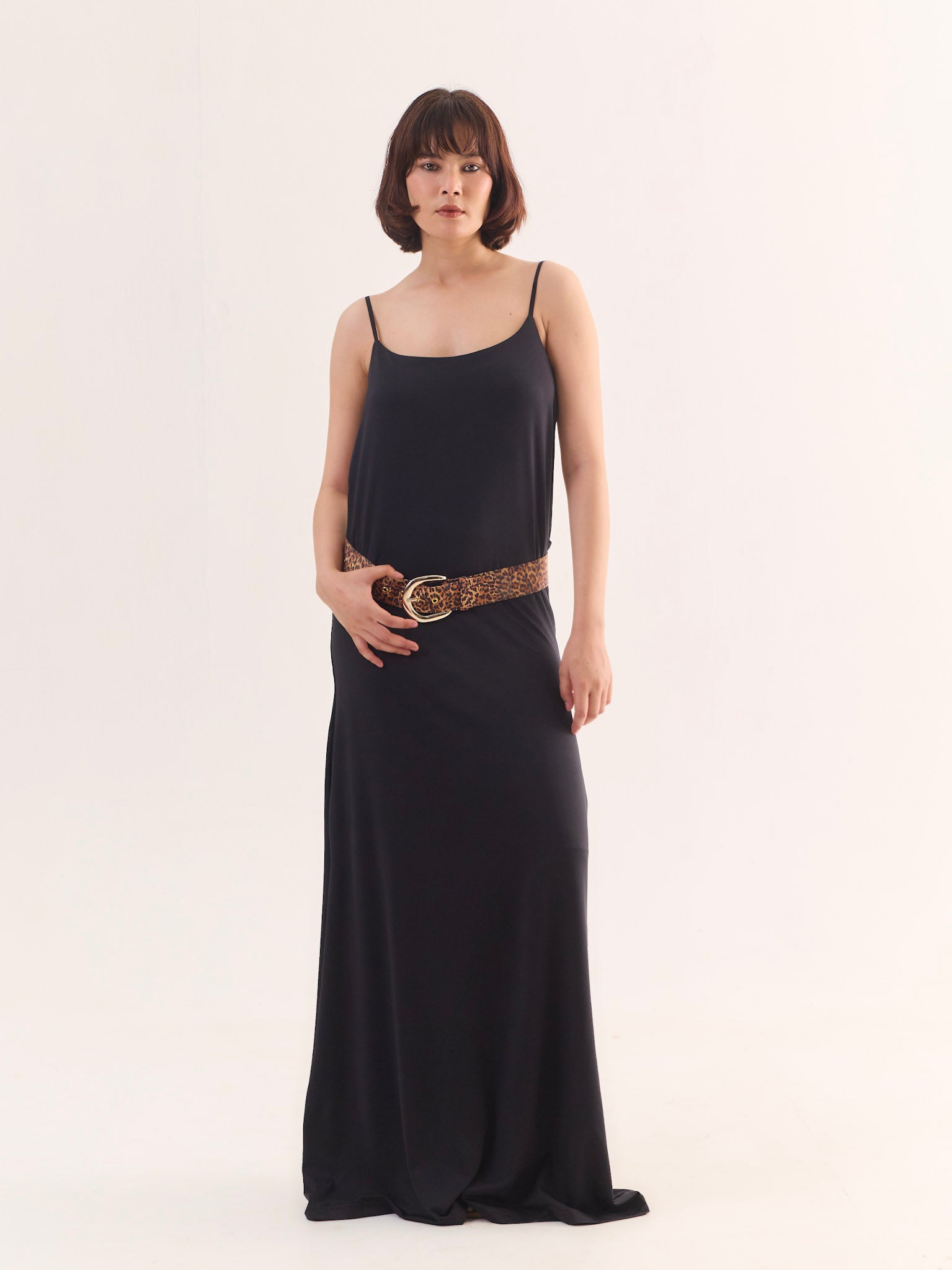 KIERA Side cut Out Maxi Dress with Animal print Belt